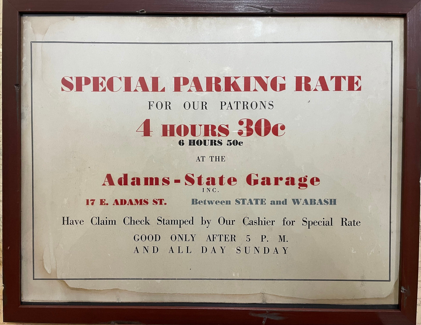 Antique 1920's Parking Sign, Adams-State Garage Chicago IL, Vintage Collectible