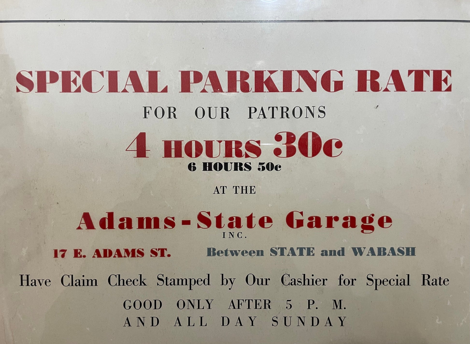 Antique 1920's Parking Sign, Adams-State Garage Chicago IL, Vintage Collectible