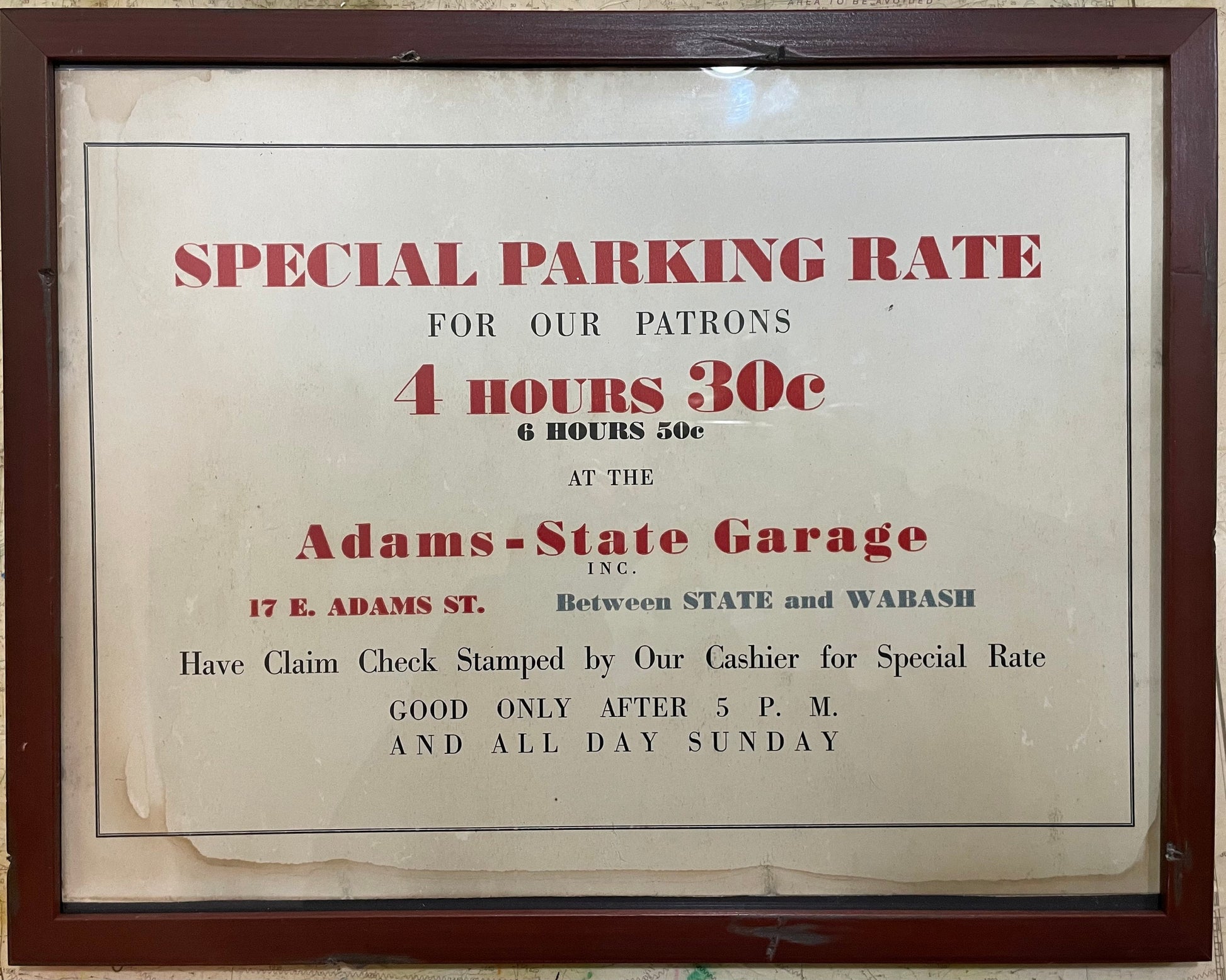 Antique 1920's Parking Sign, Adams-State Garage Chicago IL, Vintage Collectible