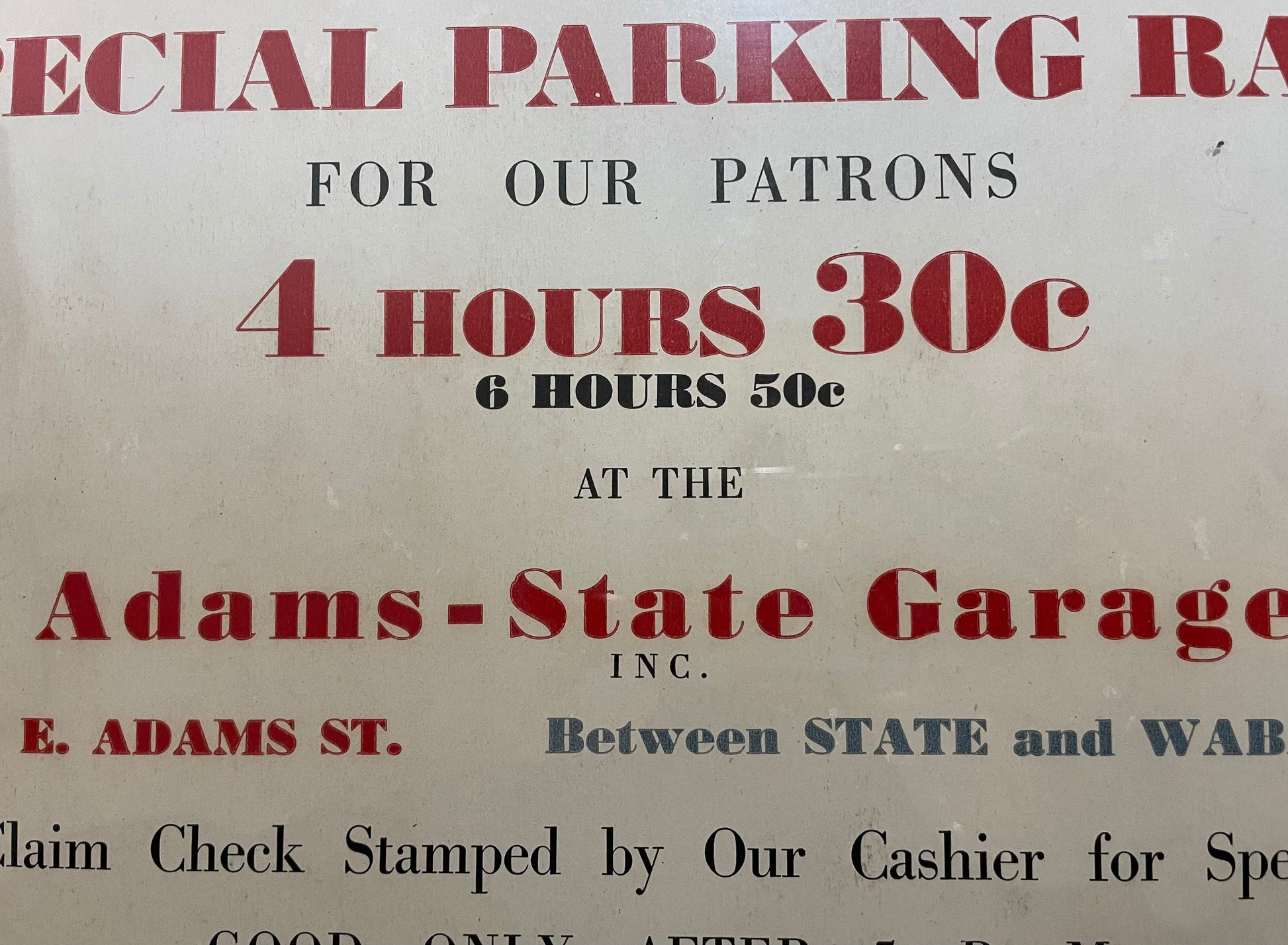 Antique 1920's Parking Sign, Adams-State Garage Chicago IL, Vintage Collectible