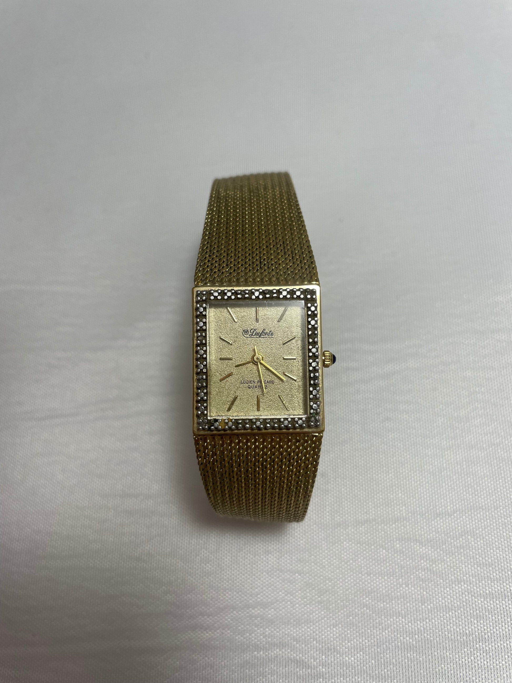 Vintage 1980's Armitron Dufonte Diamond Bezel Gold Tone Quartz Lucien Piccard Watch