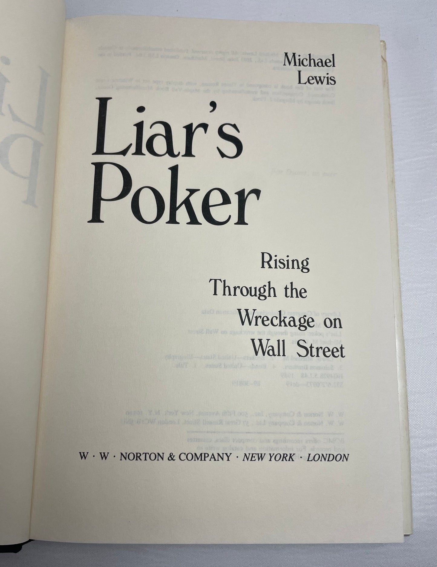 Liar's Poker Rising Through the Wreckage on Wall Street by Michael Lewis | Vintage Book | Hardcover