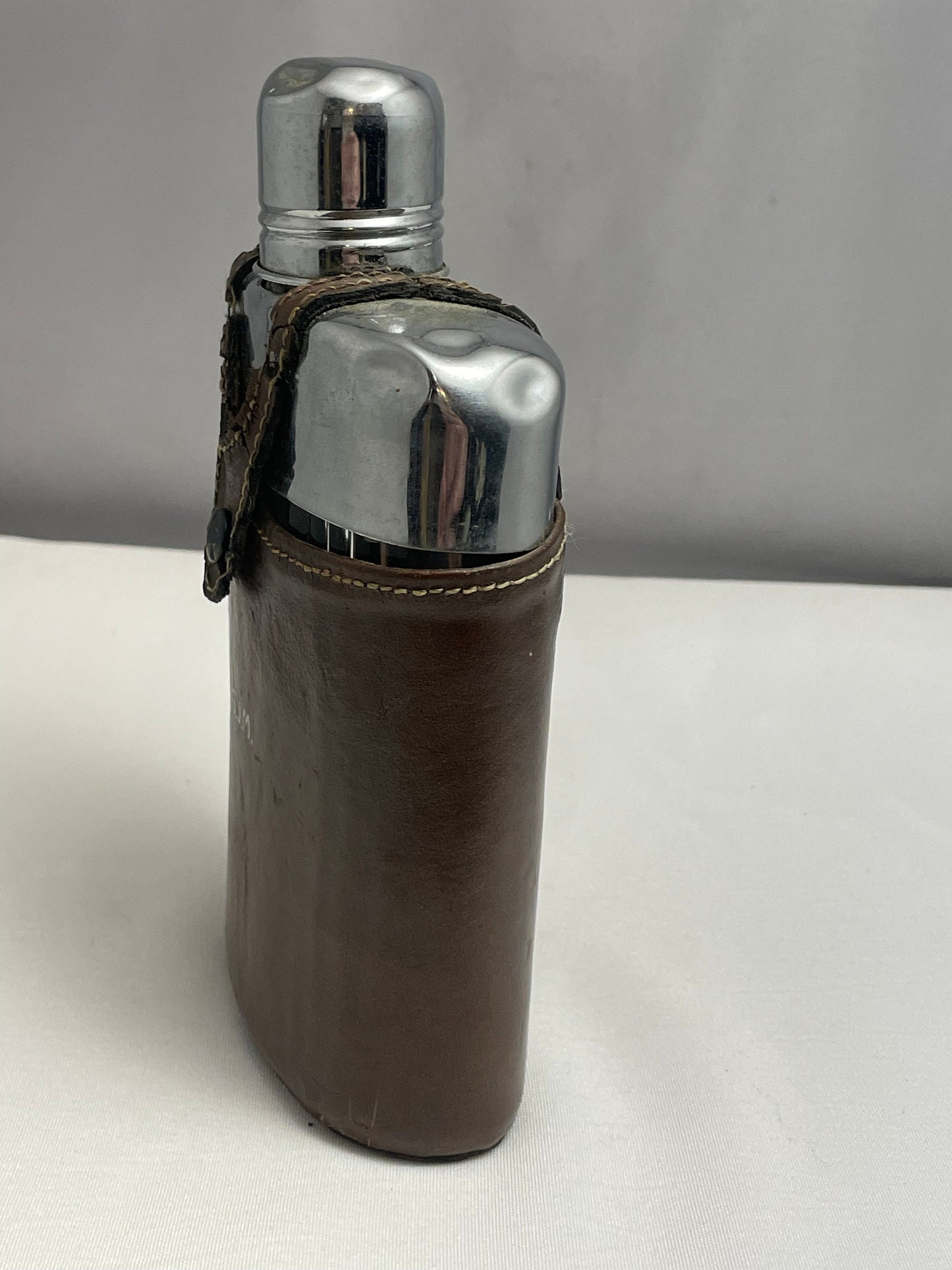 Vintage Leather Flask Holder, Monogrammed Cover, Personalized 1980's Drink Carrier