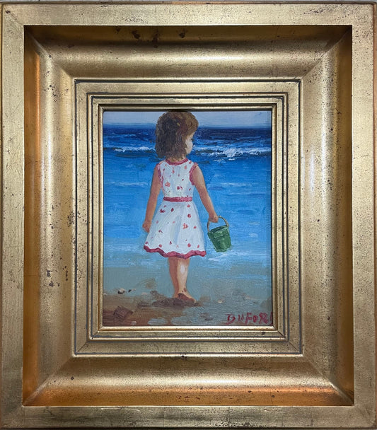 Claude Marie Buford Signed Framed Oil On Canvas, Beach Girl Painting, Coastal Painting, Beach Artwork