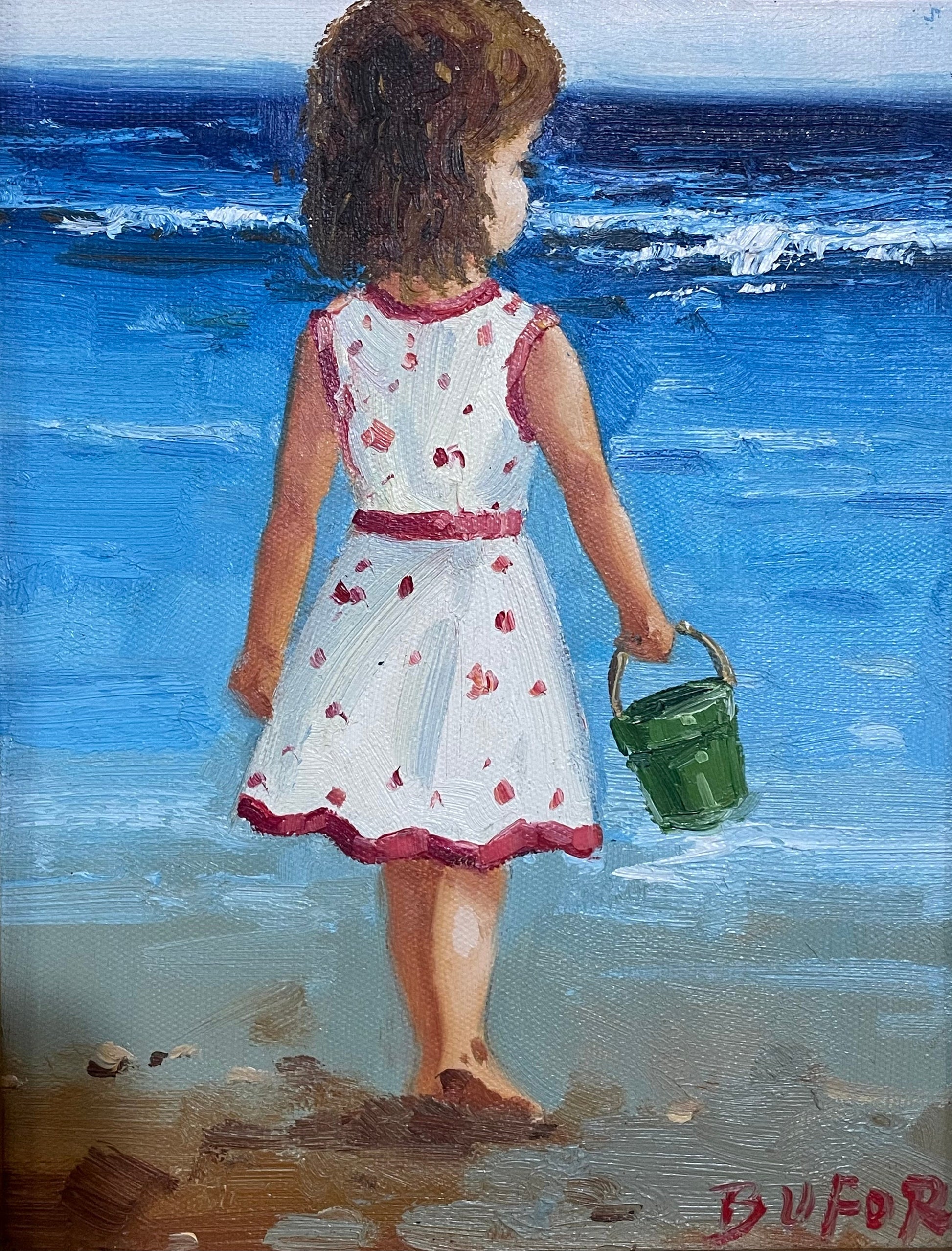 Claude Marie Buford Signed Framed Oil On Canvas, Beach Girl Painting, Coastal Painting, Beach Artwork