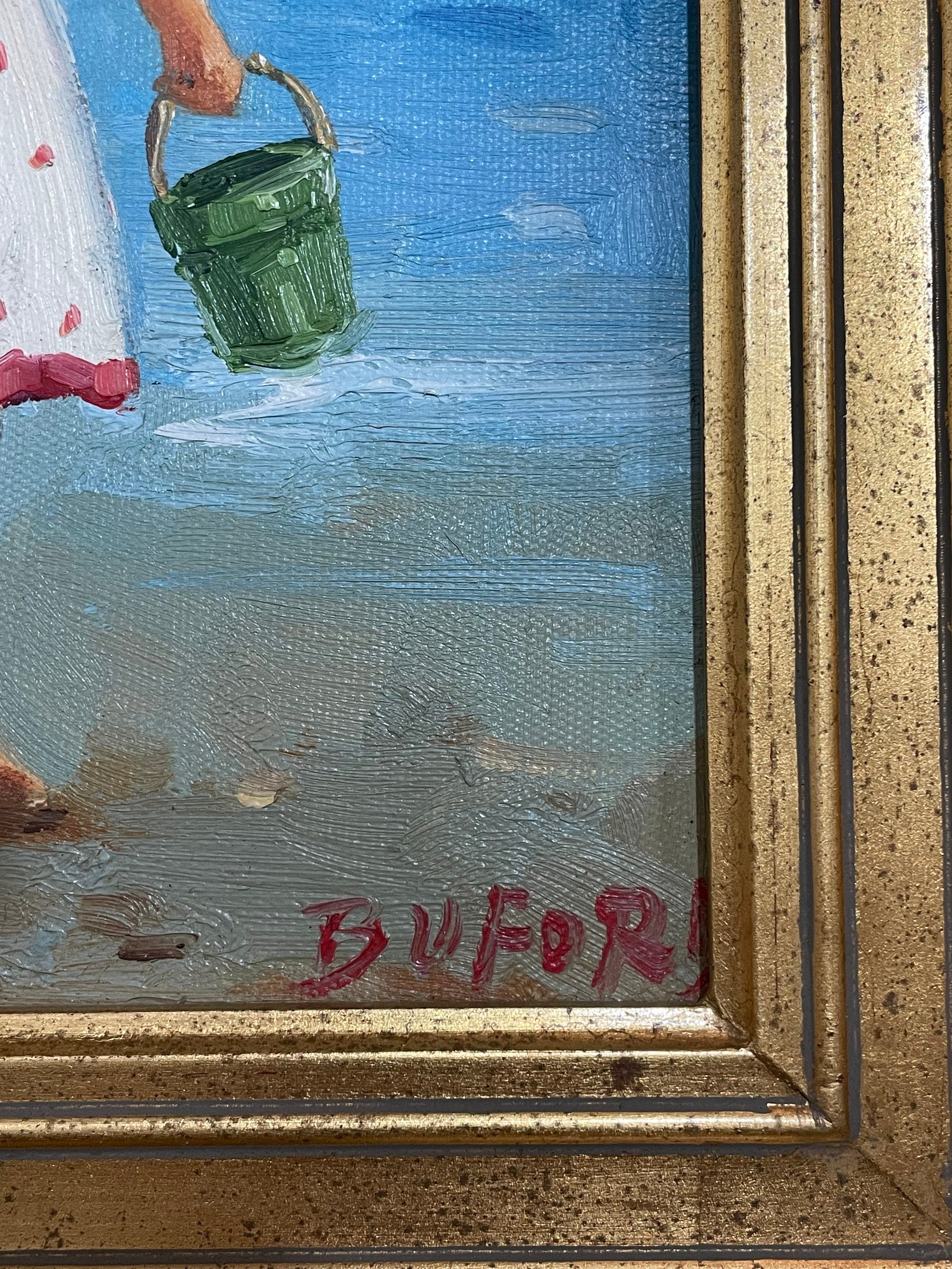 Claude Marie Buford Signed Framed Oil On Canvas, Beach Girl Painting, Coastal Painting, Beach Artwork