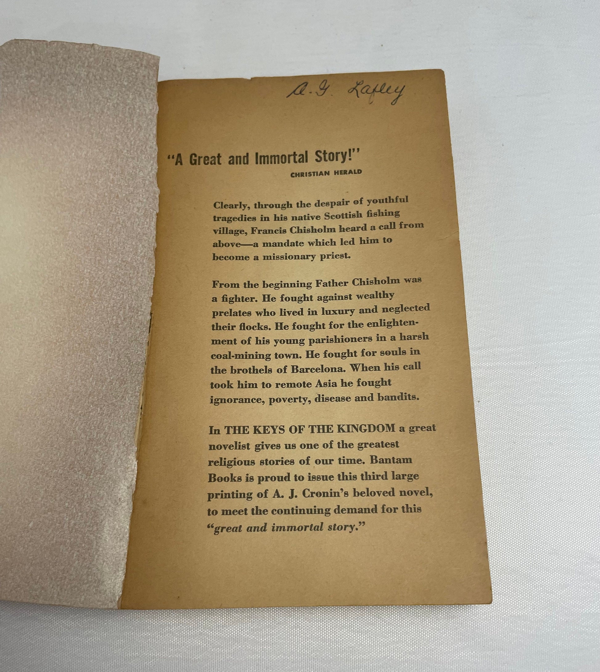 The Keys of the Kingdom, One of the Most Soul-Searching Novels of Our Time, By A.J. Cronin, Vintage Novel, Religious Fiction Historic