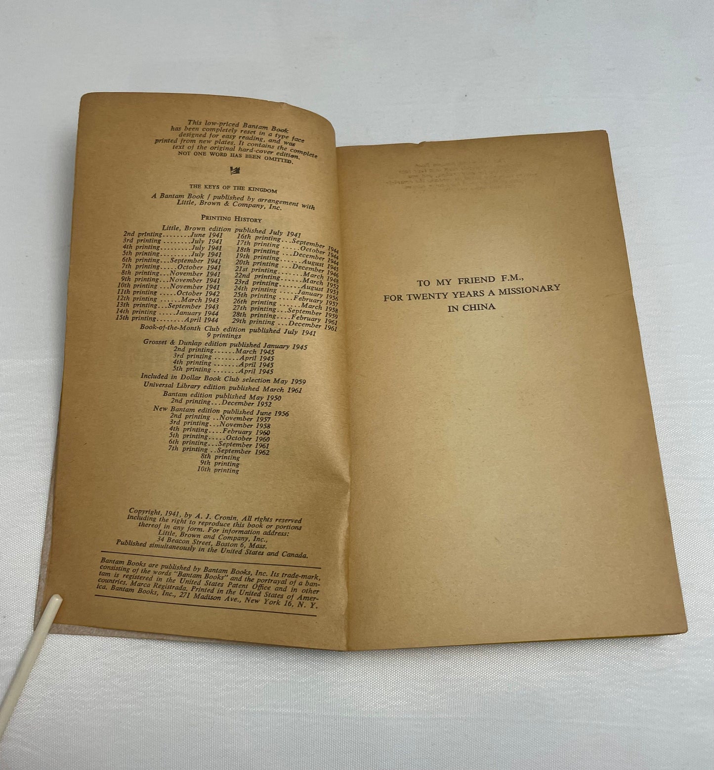 The Keys of the Kingdom, One of the Most Soul-Searching Novels of Our Time, By A.J. Cronin, Vintage Novel, Religious Fiction Historic