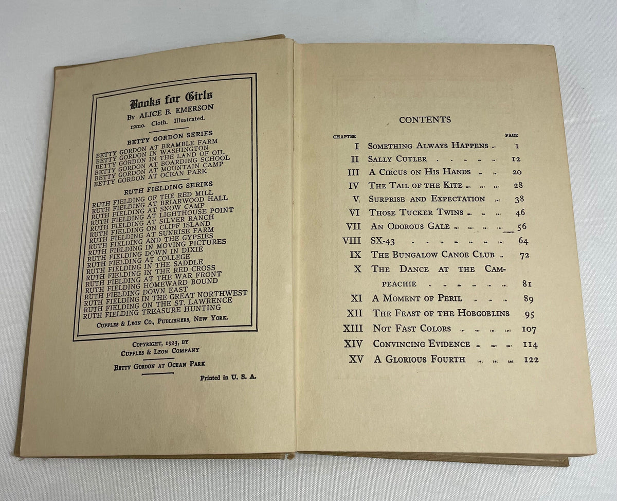 Betty Gordon at Ocean Park or Gay Days on the Boardwalk By Alice B. Emerson, Illustrated Book, 1920's Books, Collectible Series