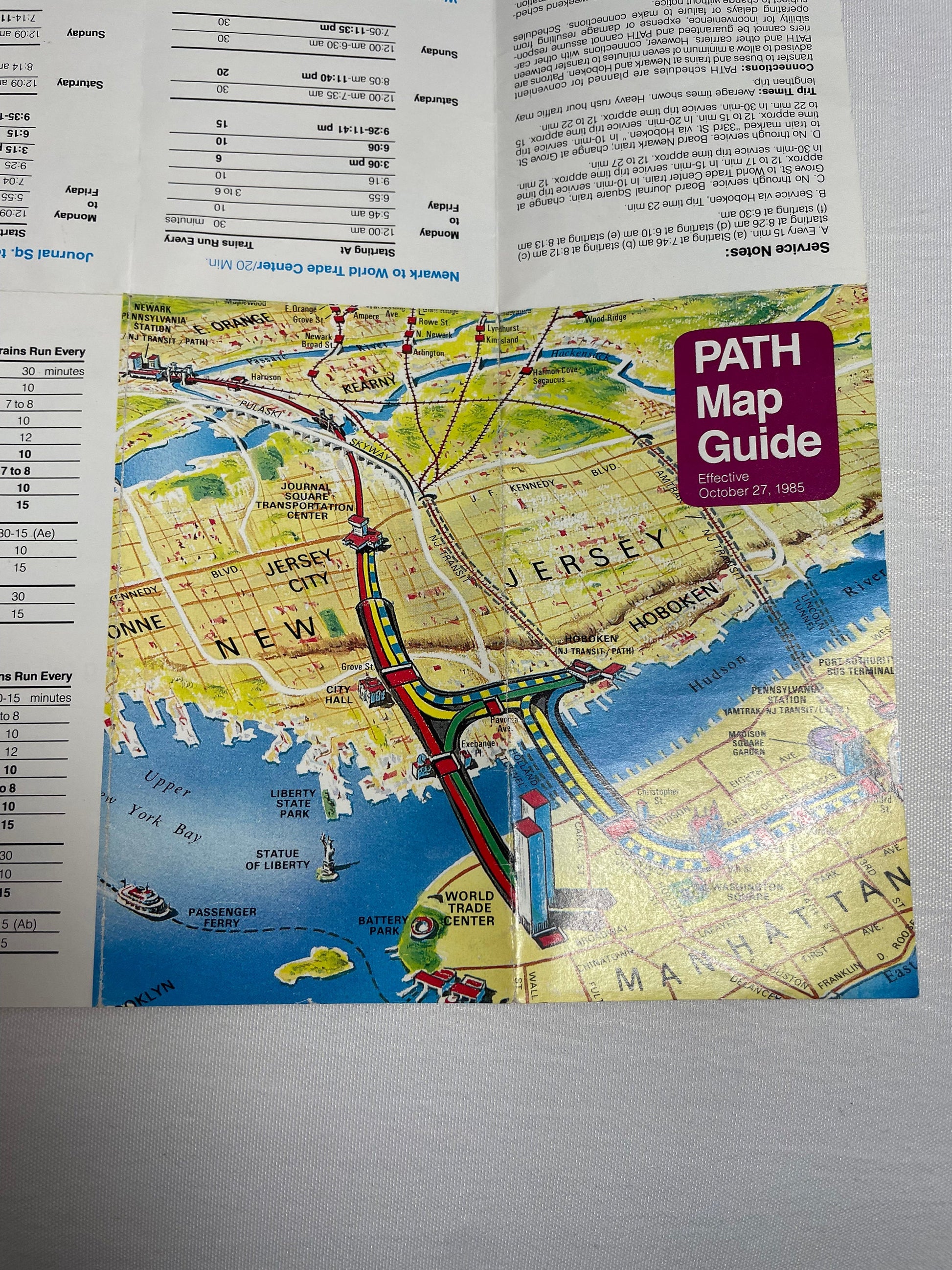 October 27, 1985 PATH Map Guide Port Authority Trans-Hudson Service Guide