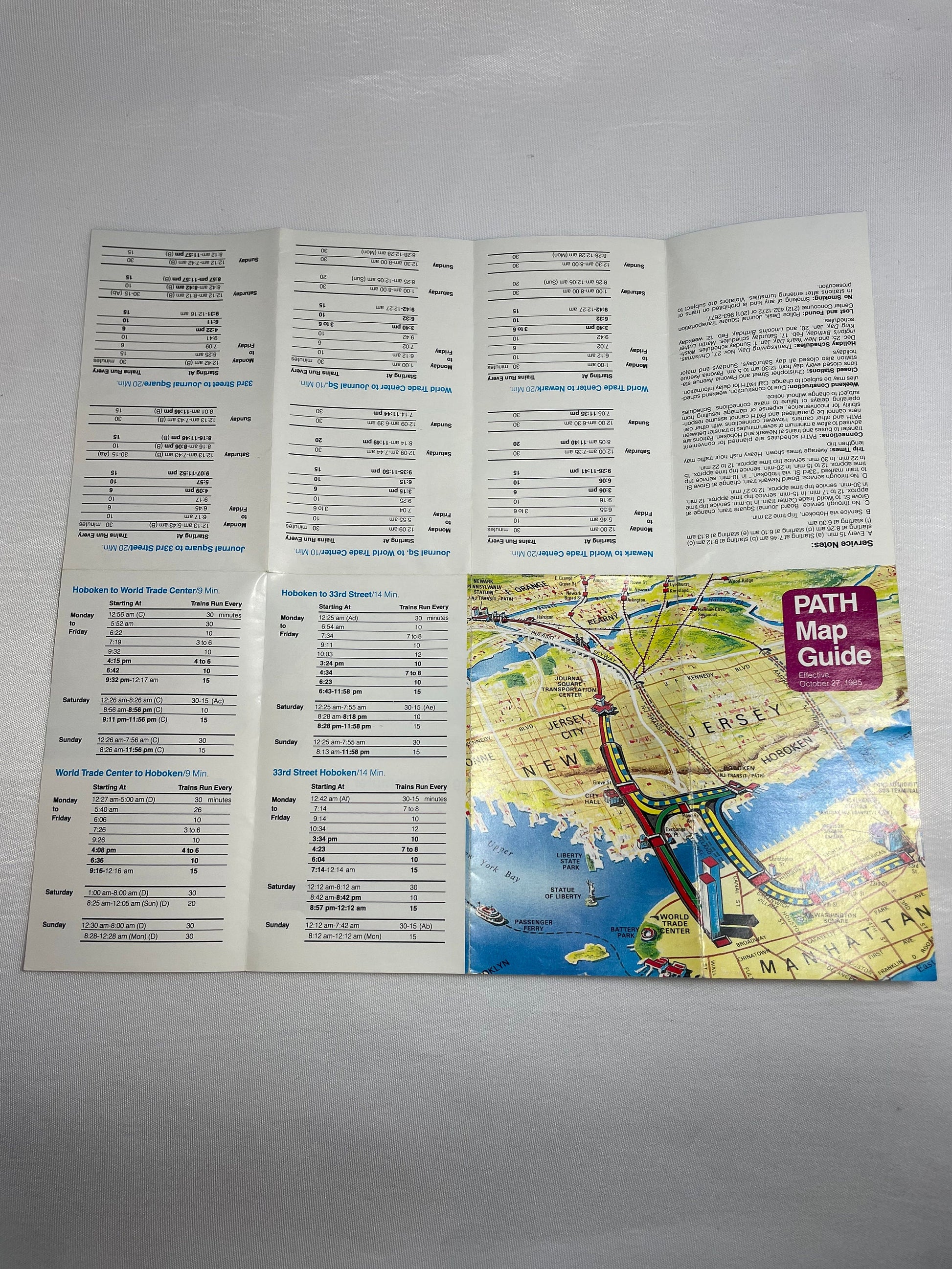 October 27, 1985 PATH Map Guide Port Authority Trans-Hudson Service Guide