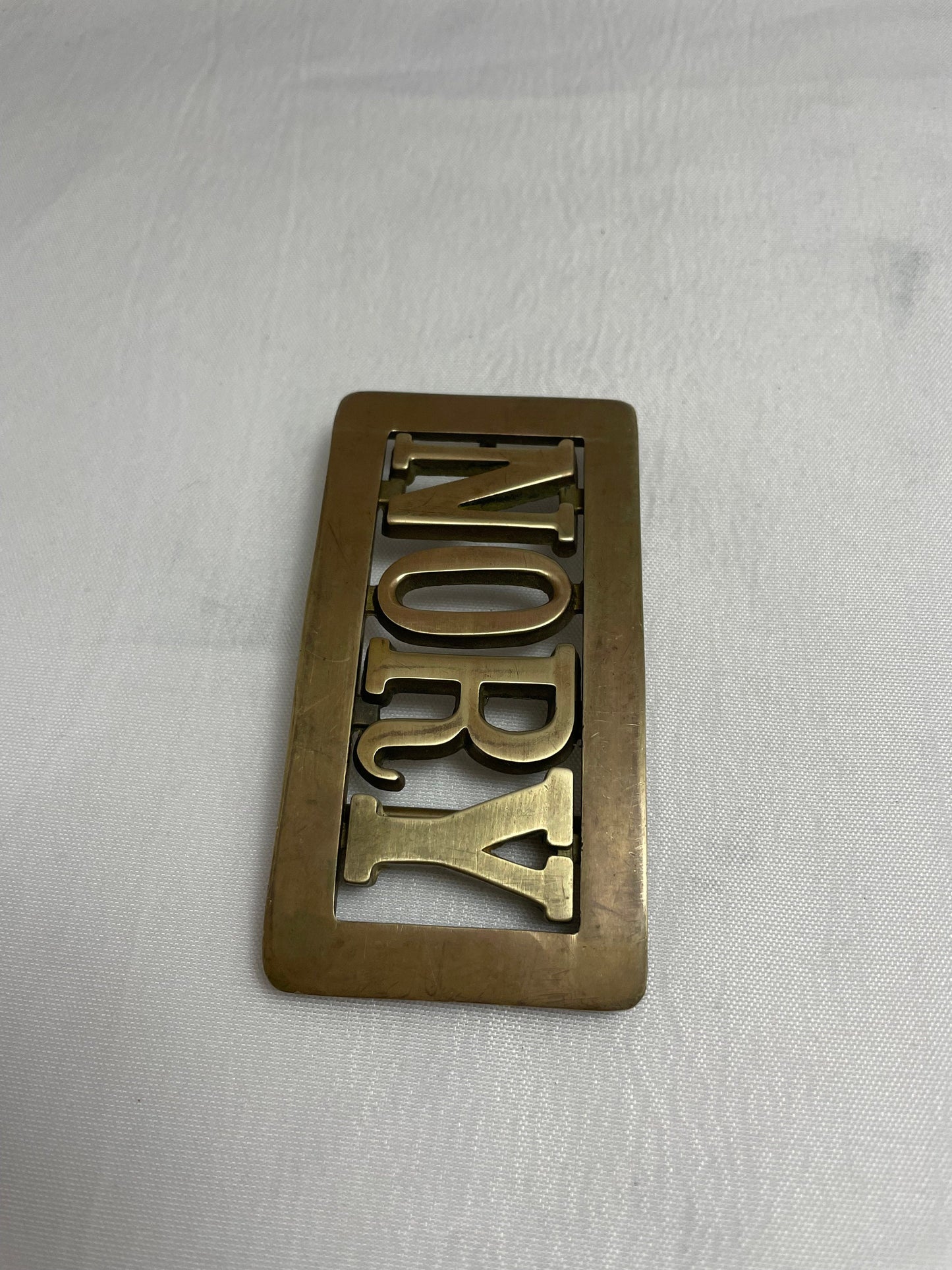 Vintage 1990's Personalized Name 'Nory' Belt Buckle, Vintage Accessories, Brass Belt Buckle, Custom Name Belt Buckle