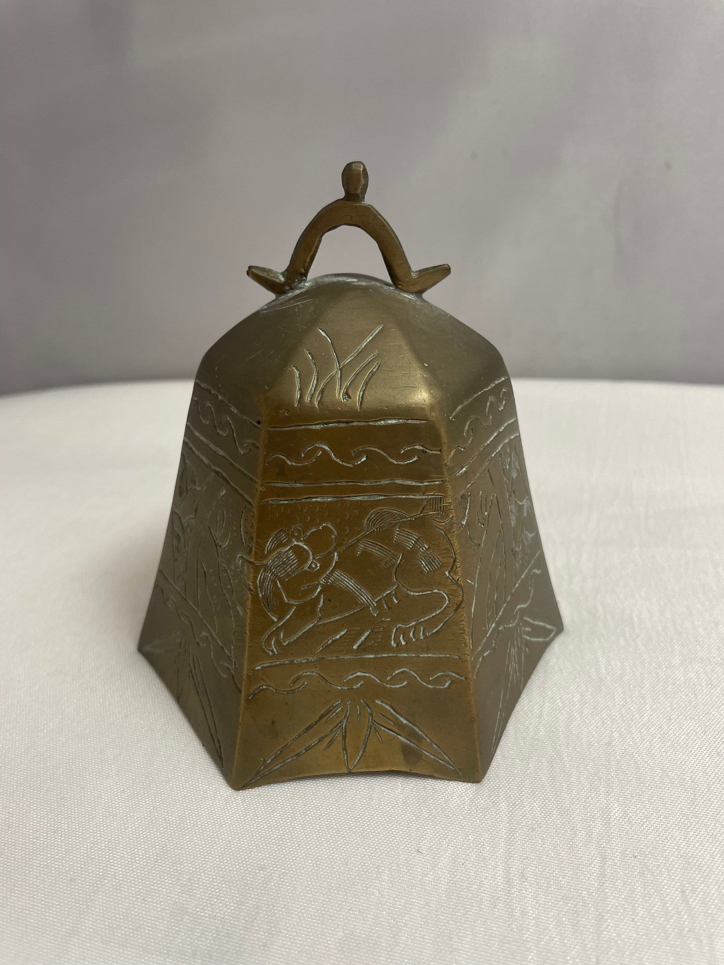 Antique Brass Chinese Temple Bell, Etched in Designs, Etched in Designs, Meditation Prayer Bell, Buddhist Temple, Rare Collectible