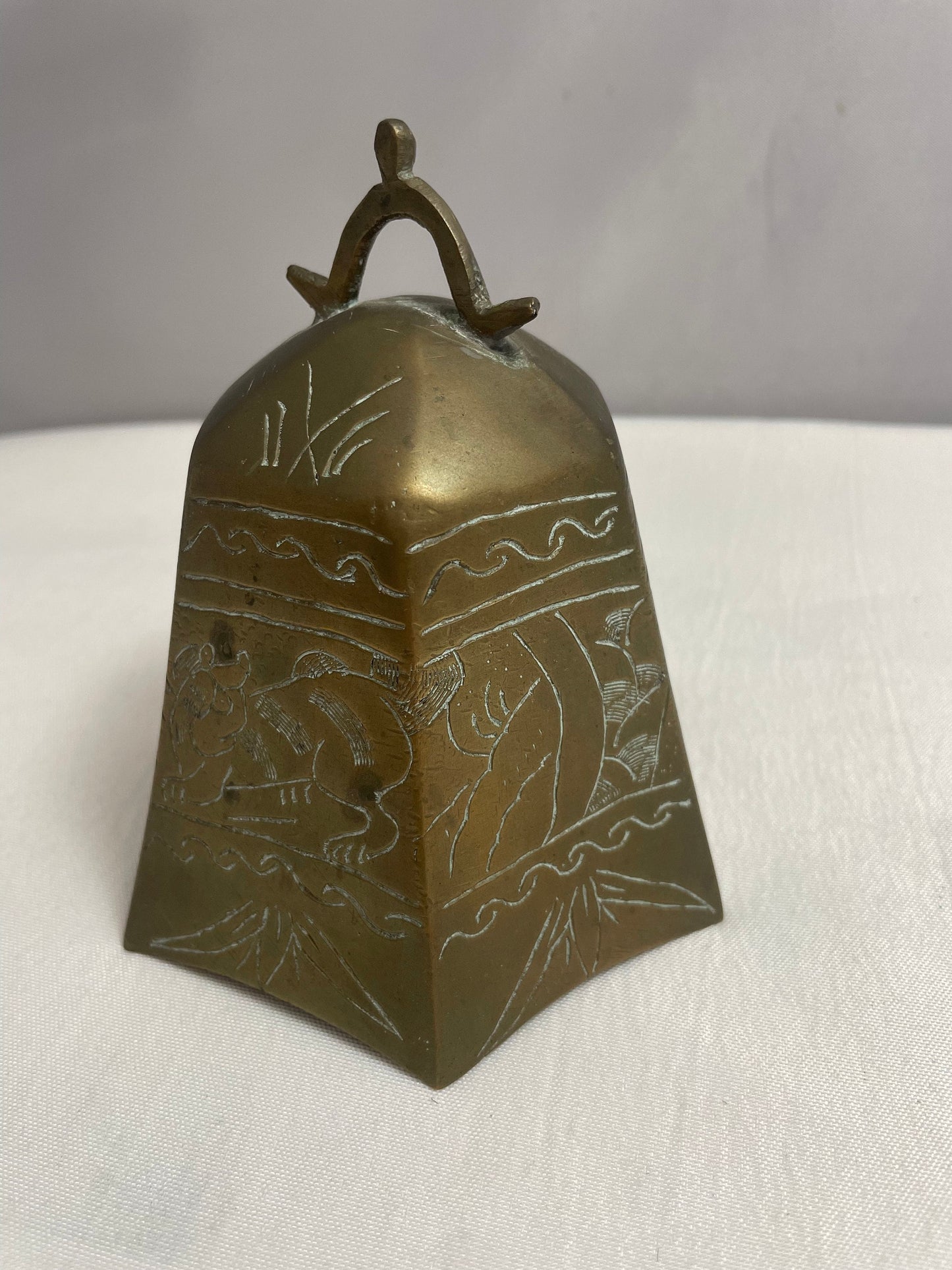 Antique Brass Chinese Temple Bell, Etched in Designs, Etched in Designs, Meditation Prayer Bell, Buddhist Temple, Rare Collectible