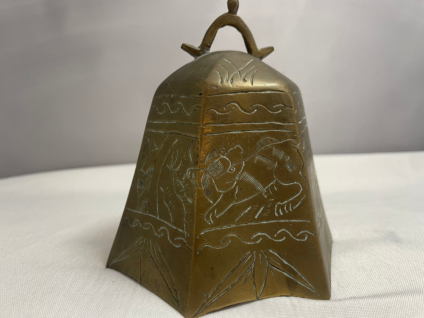 Antique Brass Chinese Temple Bell, Etched in Designs, Etched in Designs, Meditation Prayer Bell, Buddhist Temple, Rare Collectible