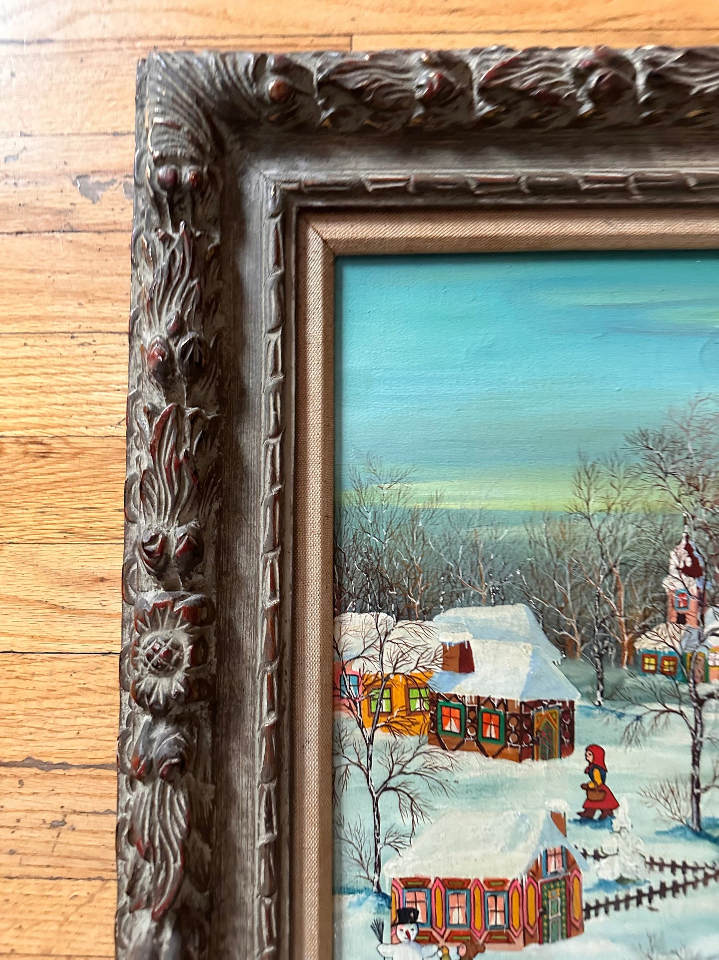 Hungarian Winter Scene Painting, A. Kolwaski Original Art, Winter Landscape Artwork, Snowy Village Painting, European Art Decor