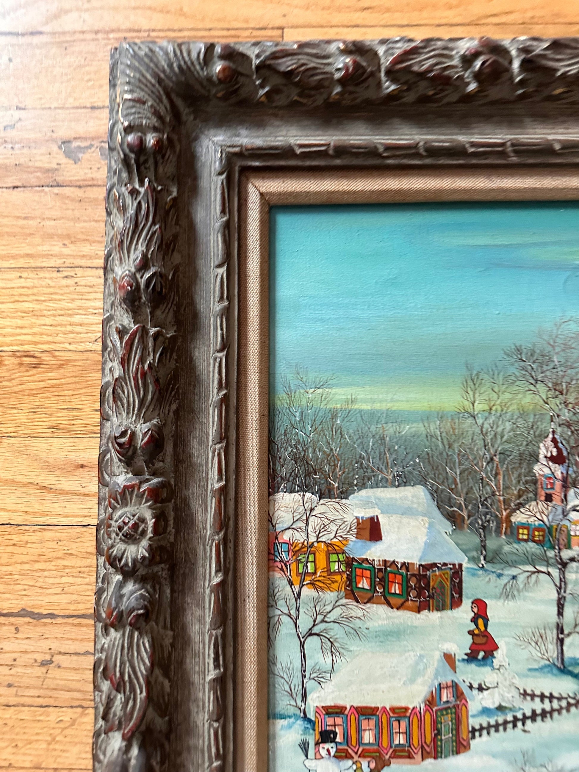 Hungarian Winter Scene Painting, A. Kolwaski Original Art, Winter Landscape Artwork, Snowy Village Painting, European Art Decor