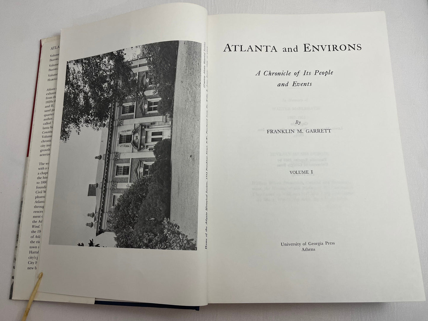 Atlanta and Environs: A Chronicle of Its People and Events, Volume I 1820s-1870s, Vintage History Book, Non Fiction