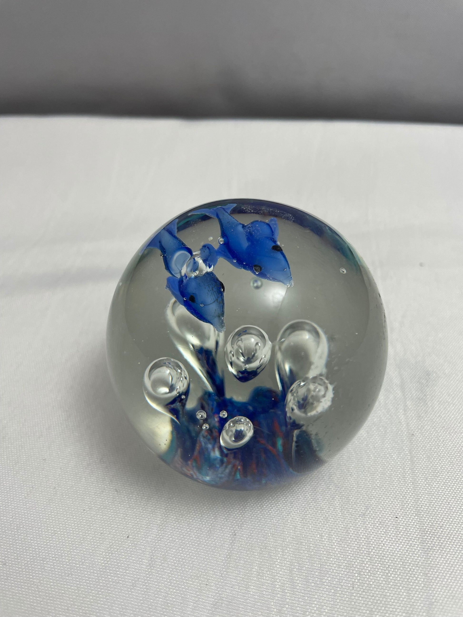 Vintage Glass Dolphin Ball Paperweight, Hand Blown Glass