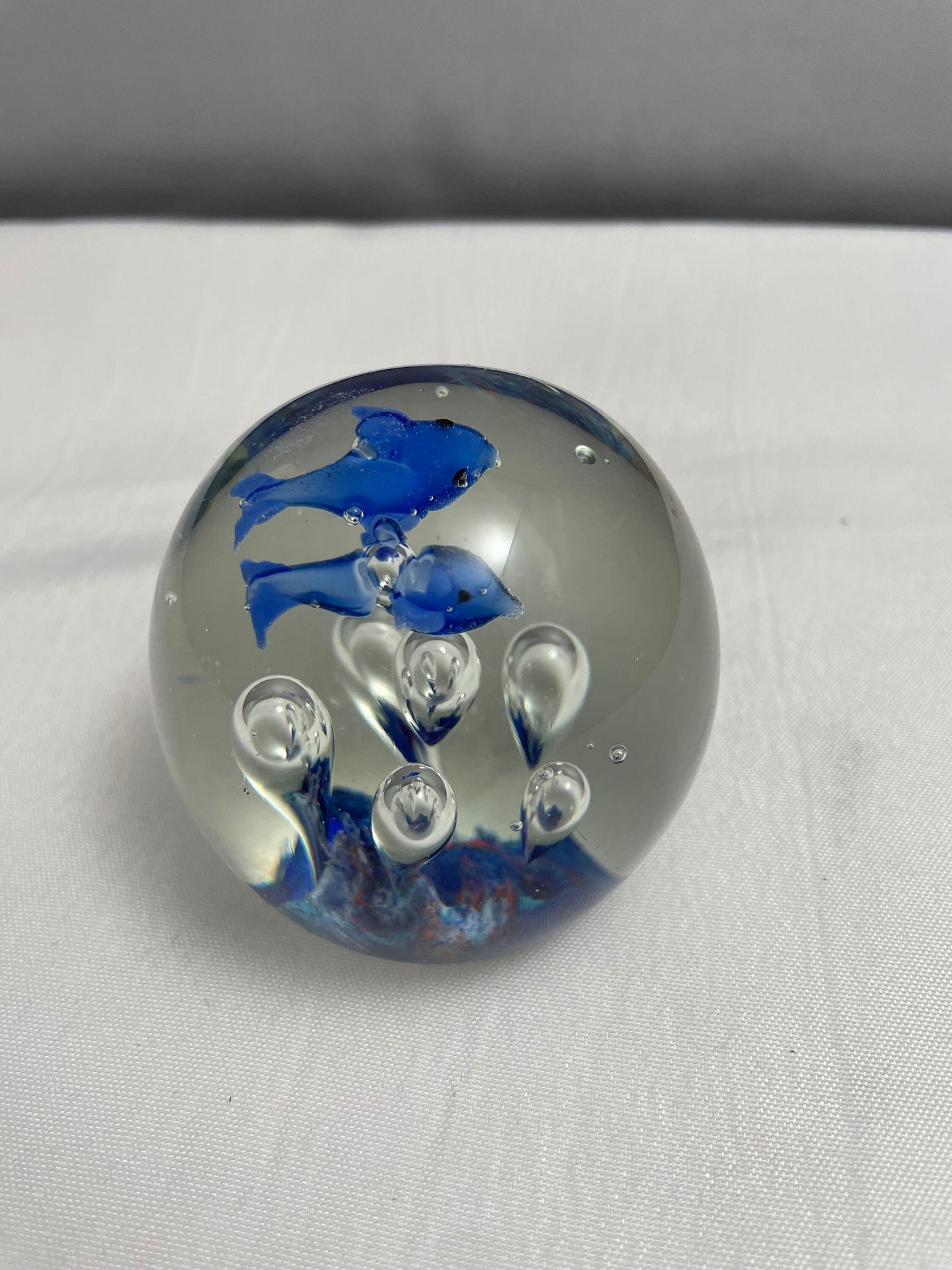 Vintage Glass Dolphin Ball Paperweight, Hand Blown Glass