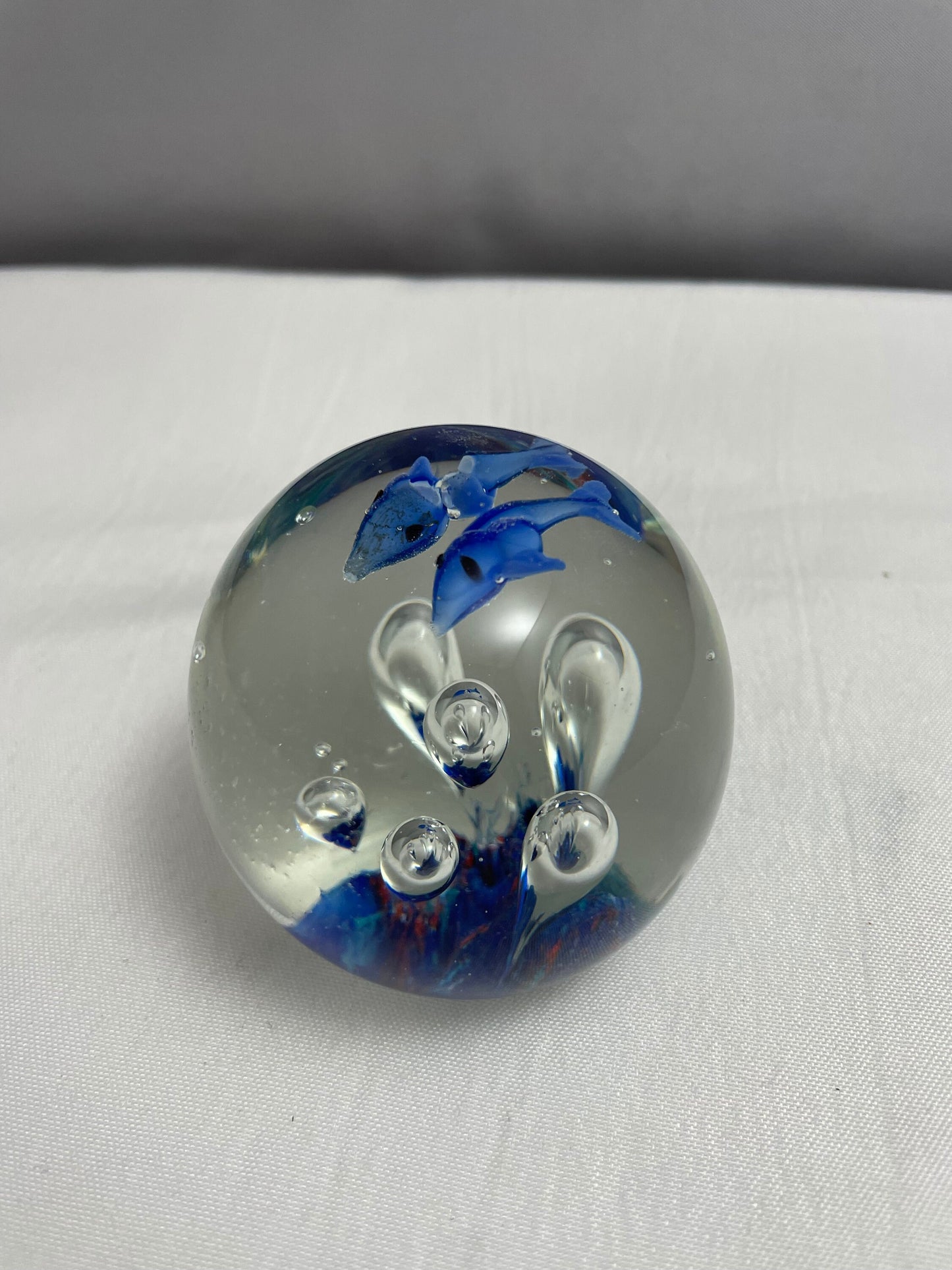 Vintage Glass Dolphin Ball Paperweight, Hand Blown Glass