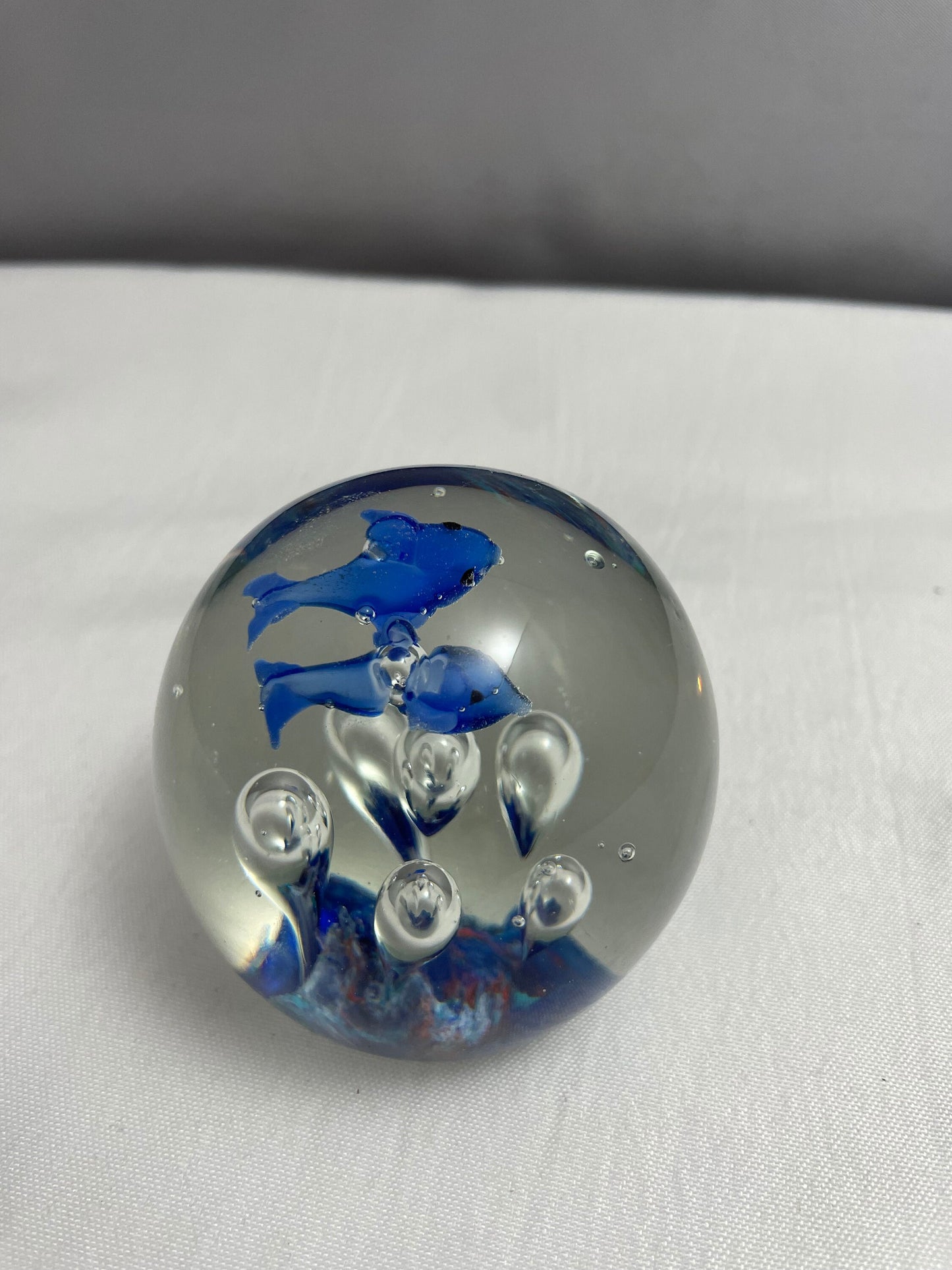 Vintage Glass Dolphin Ball Paperweight, Hand Blown Glass