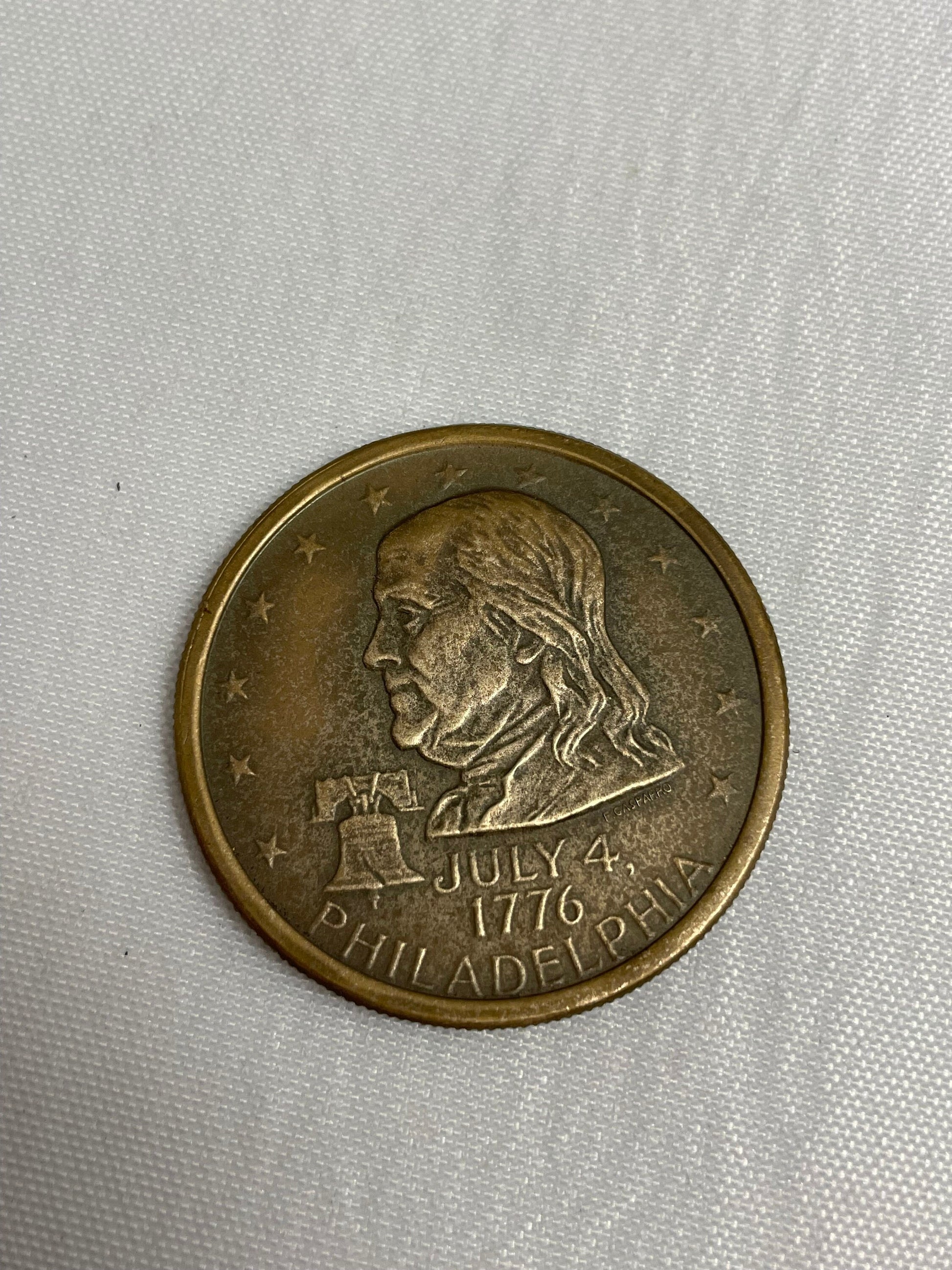 Benjamin Franklin Portrait on Bronze Medal, Vintage 1976, Philadelphia Bicentennial, Liberty Bell, Bald Eagle, July 4 1776