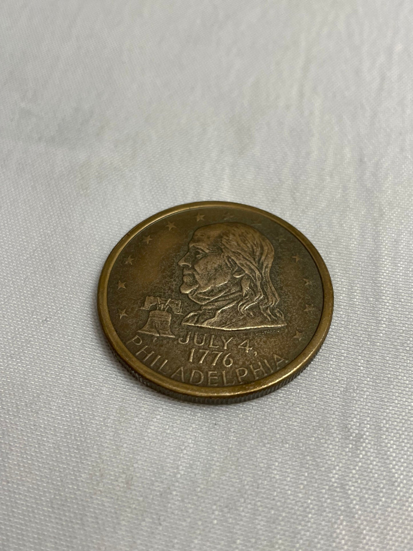 Benjamin Franklin Portrait on Bronze Medal, Vintage 1976, Philadelphia Bicentennial, Liberty Bell, Bald Eagle, July 4 1776