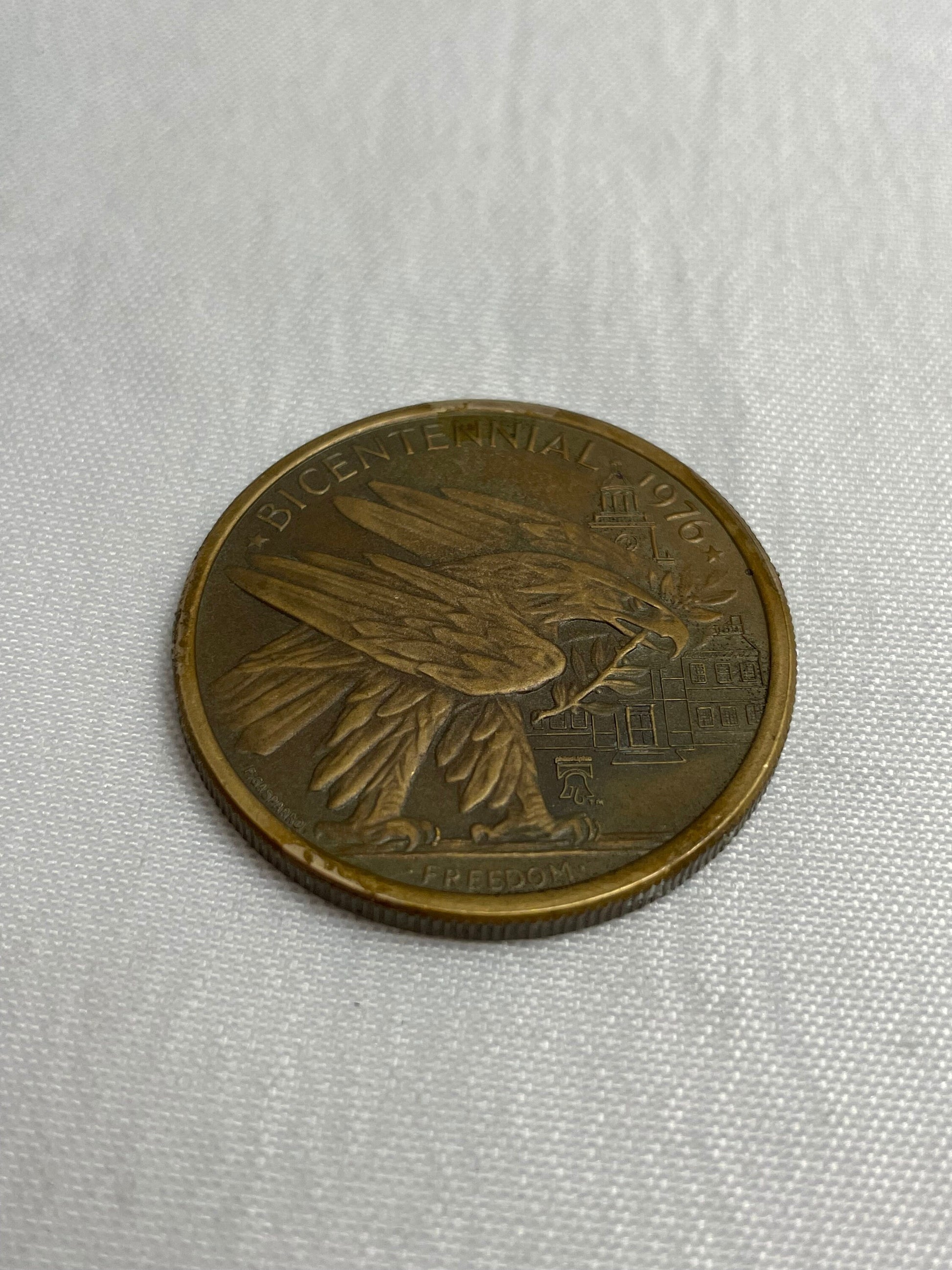 Benjamin Franklin Portrait on Bronze Medal, Vintage 1976, Philadelphia Bicentennial, Liberty Bell, Bald Eagle, July 4 1776