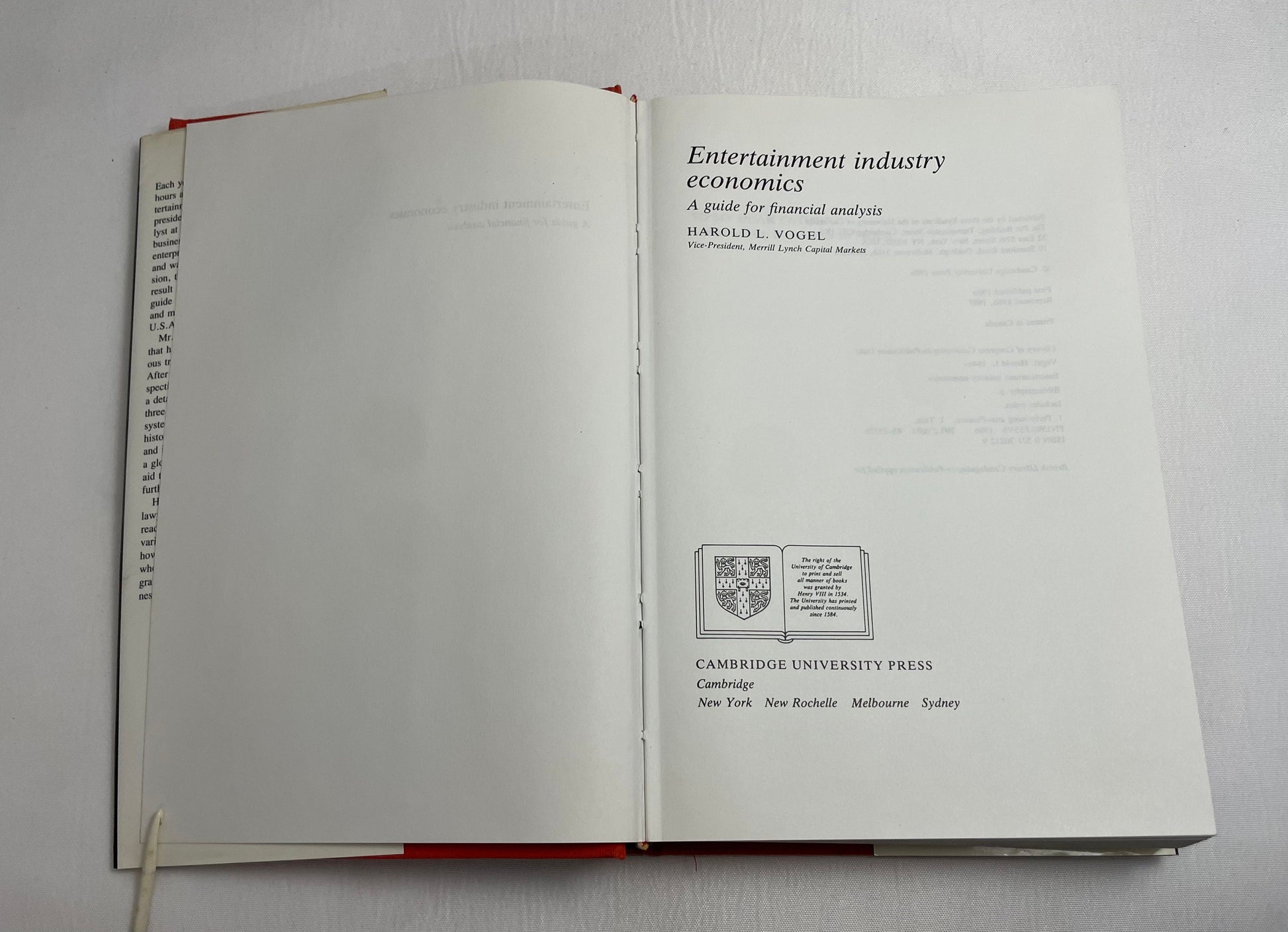 Entertainment Industry Economics A Guide for Financial Analysis by Harold L. Vogel, First Edition, Hardcover, Investment Analyst, Finance