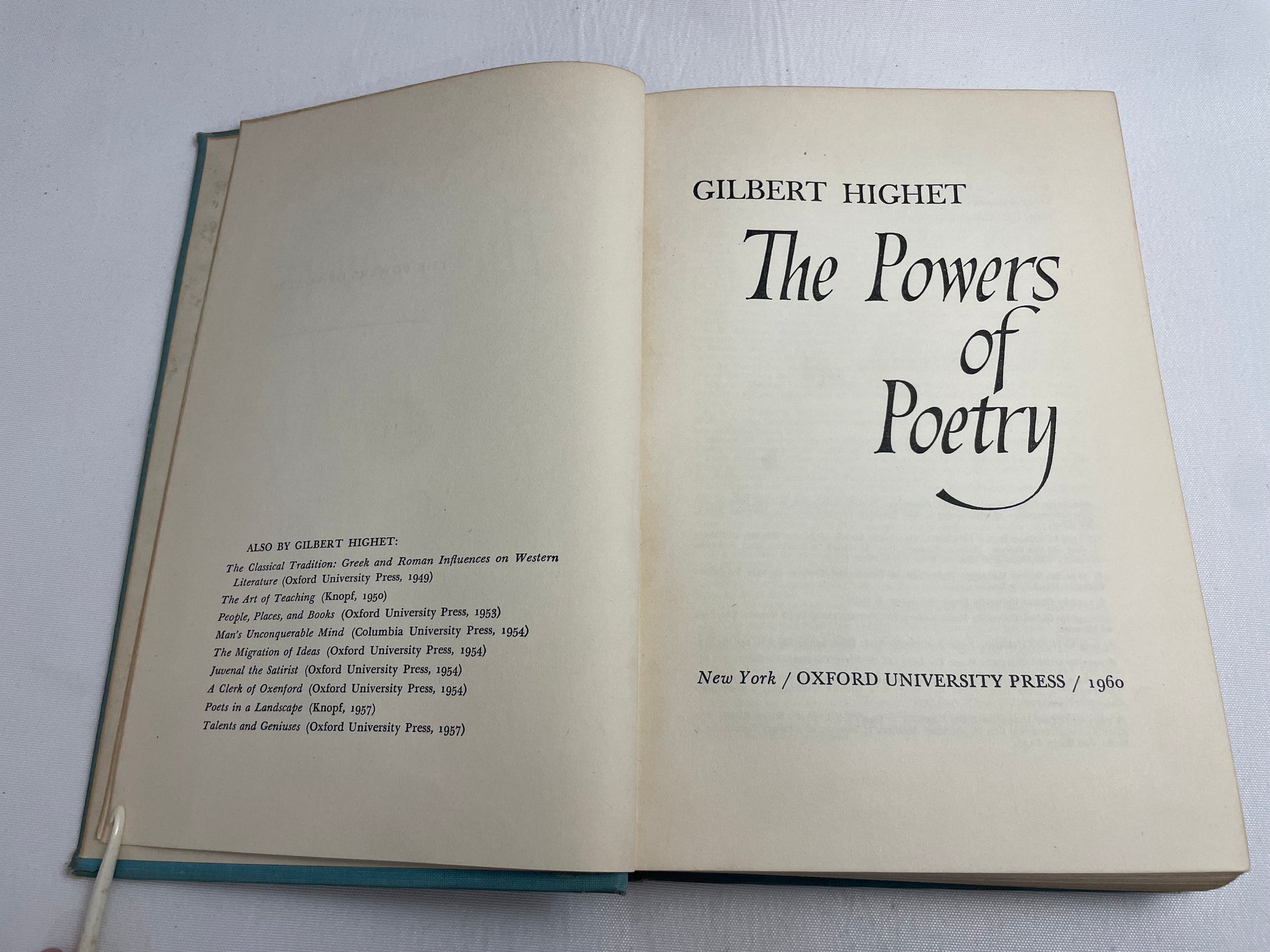 The Powers of Poetry by Gilbert Highet, FIRST EDITION, Book, Oxford University Press, 1960's, Critical Essays, Poetic Technique