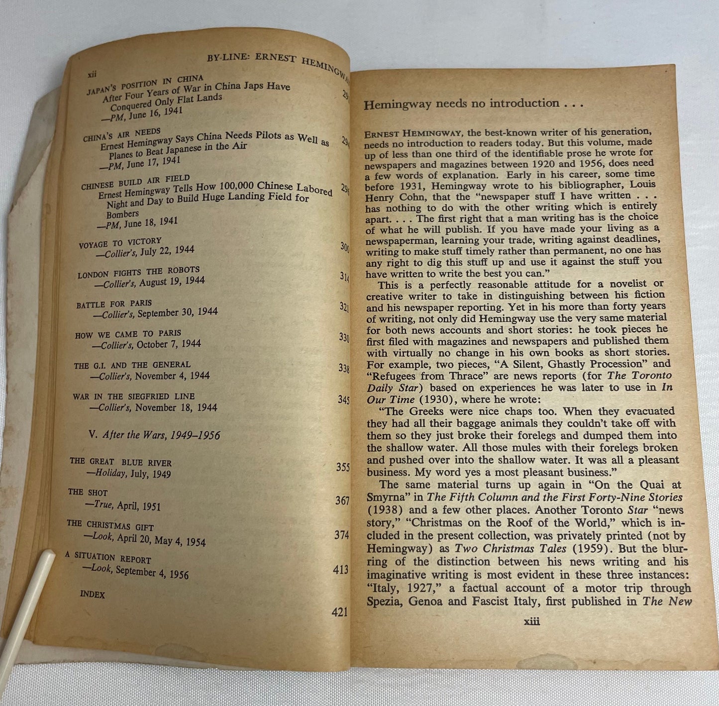 By-line: Ernest Hemingway Edited by William White, Journalism, English Literature, Selected Articles and Dispatches of Four Decades, Vintage