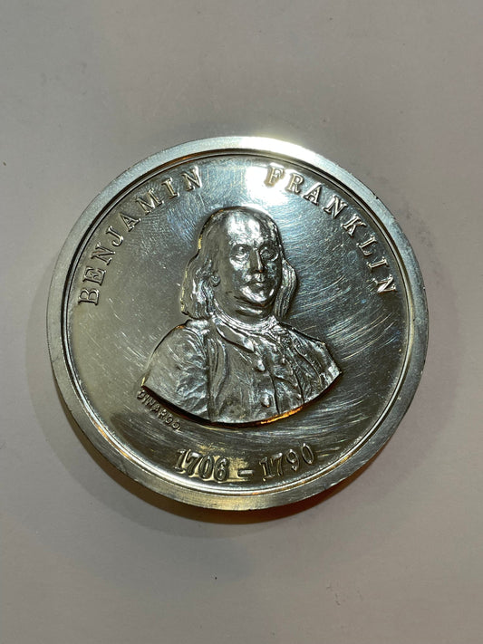 Benjamin Franklin Architect of American Independence Silver Medal, Commemorative Medal, Vintage, Collectible