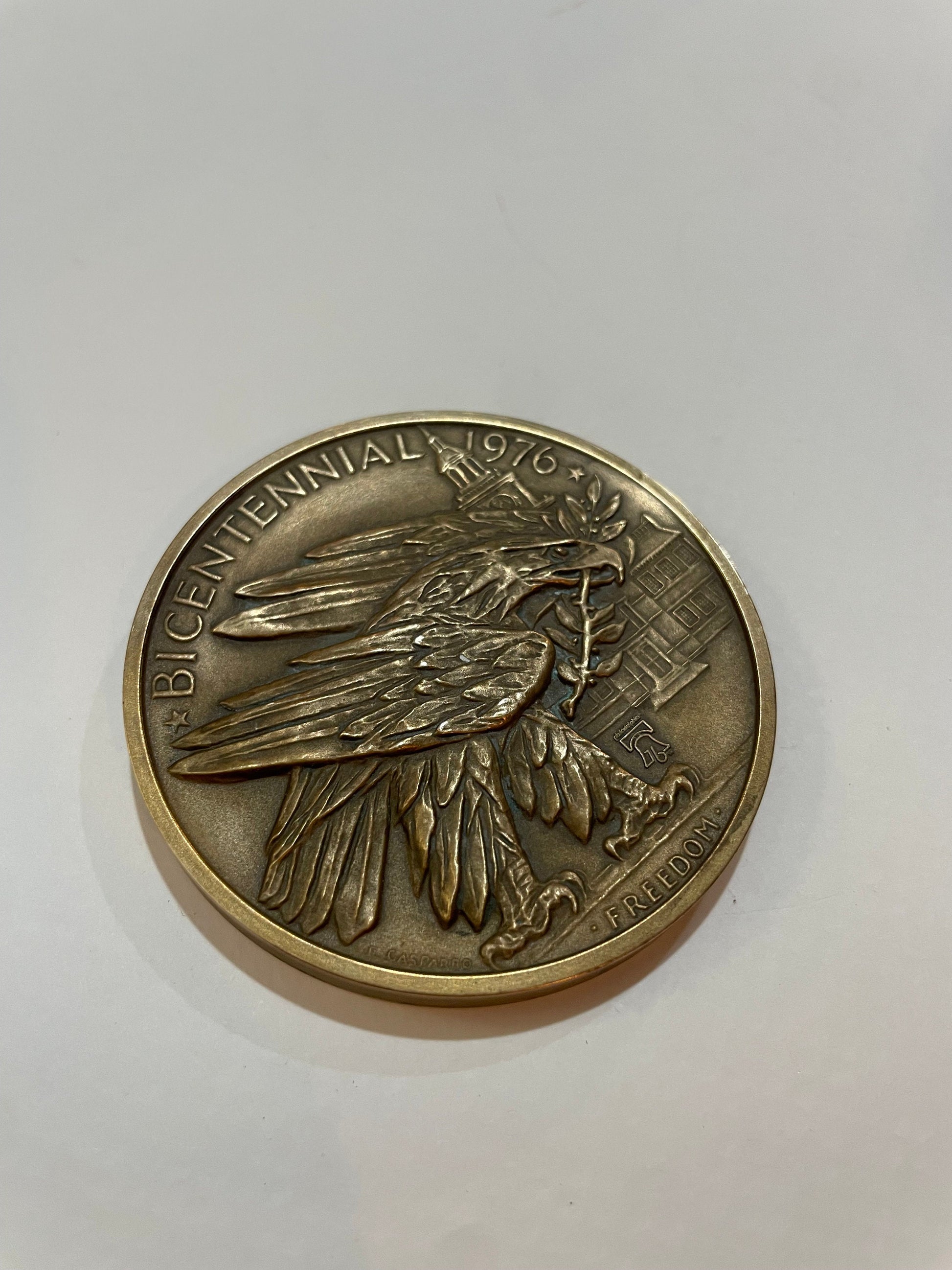 Benjamin Franklin Portrait on Bronze Medal, Vintage 1976, Philadelphia Bicentennial, Liberty Bell, Bald Eagle, July 4 1776
