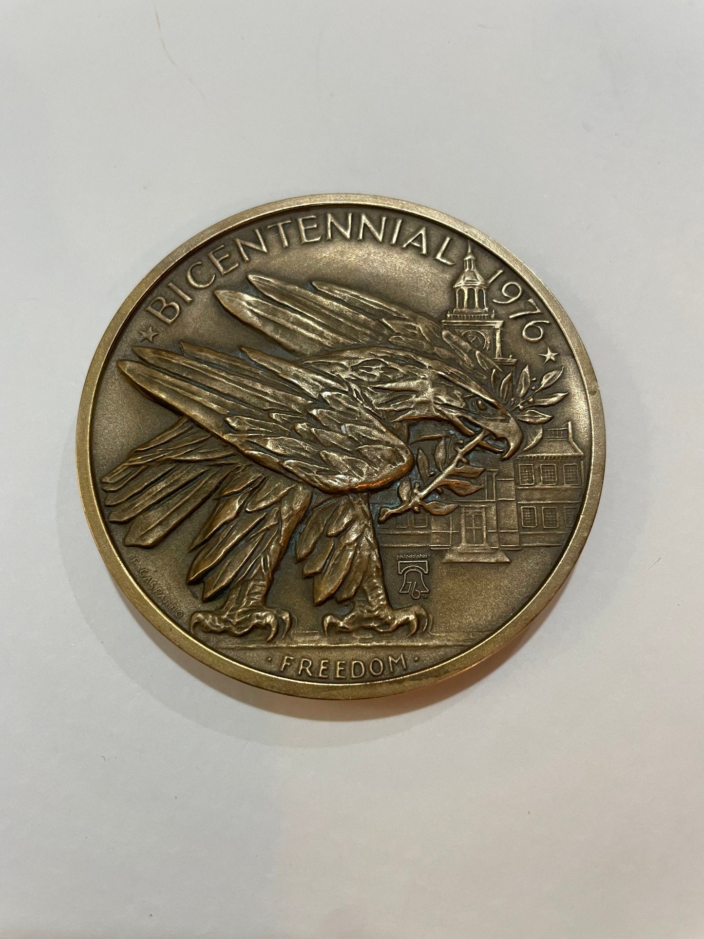 Benjamin Franklin Portrait on Bronze Medal, Vintage 1976, Philadelphia Bicentennial, Liberty Bell, Bald Eagle, July 4 1776