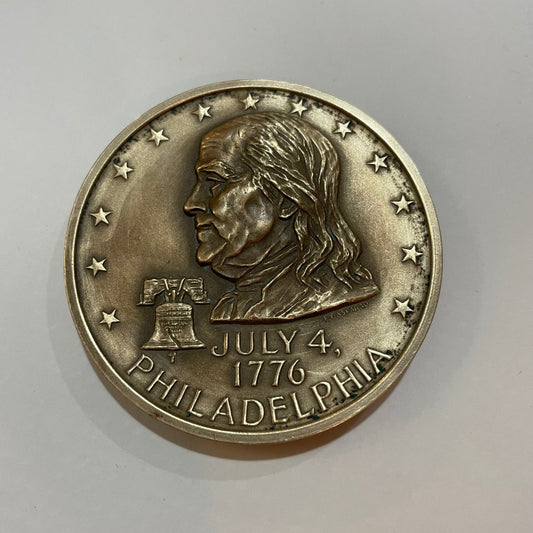 Benjamin Franklin Portrait on Bronze Medal, Vintage 1976, Philadelphia Bicentennial, Liberty Bell, Bald Eagle, July 4 1776