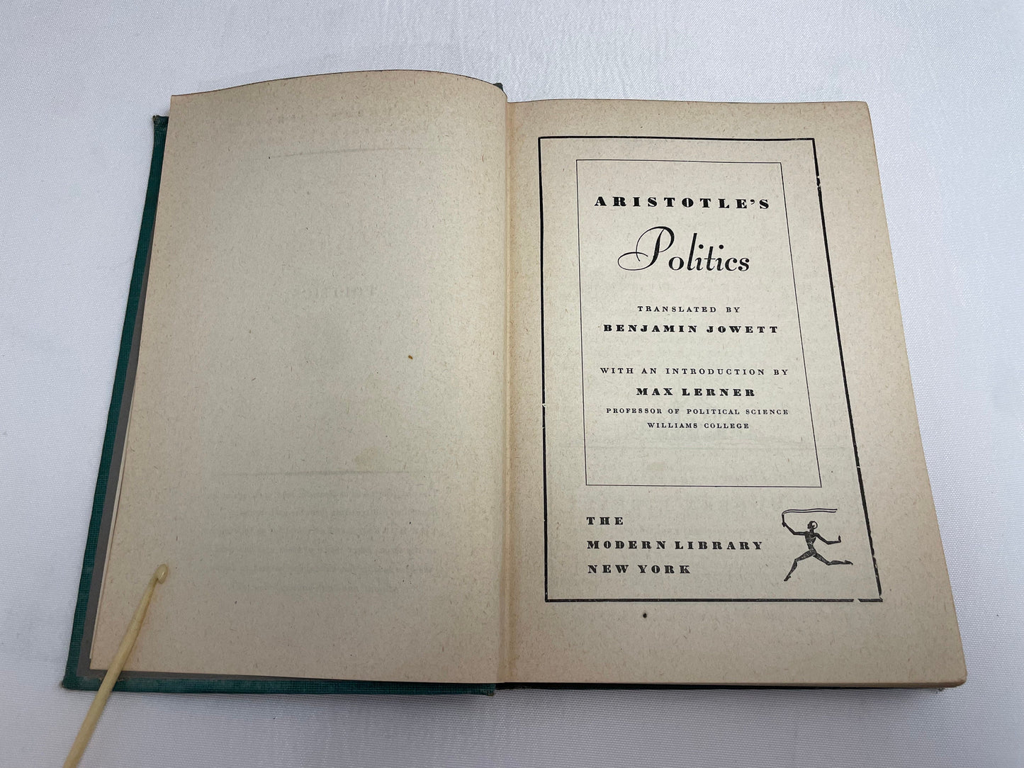 Aristotle's Politics, The Modern Library New York, Antique Book, Greek Philosophy, Antique Book