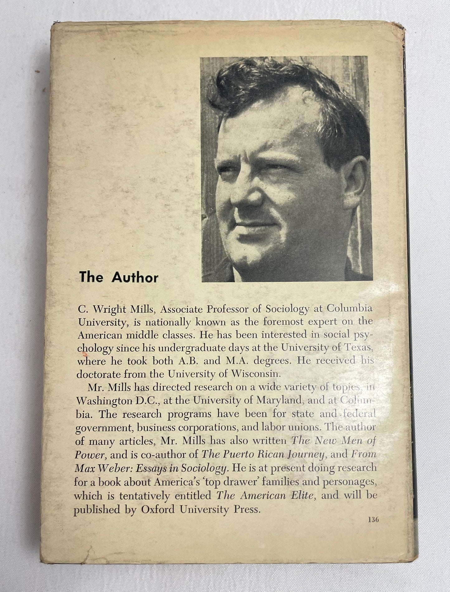 White Collar: The American Middle Classes by C. Wright Mills, 1953 Edition Hardcover, 20th Century America, Vintage Novel