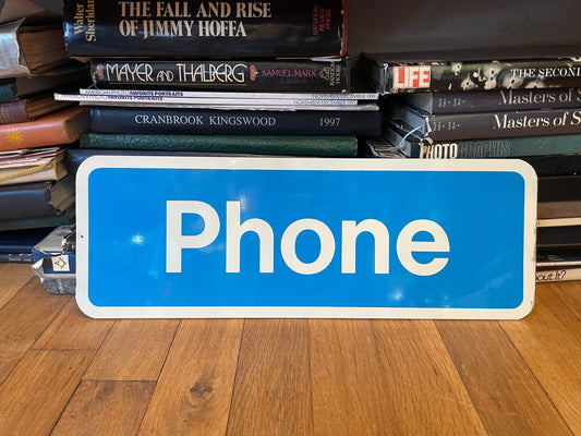 Vintage Telephone Payphone Sign, 1980's Sign, Blue Phone Sign, Collectible Public Sign