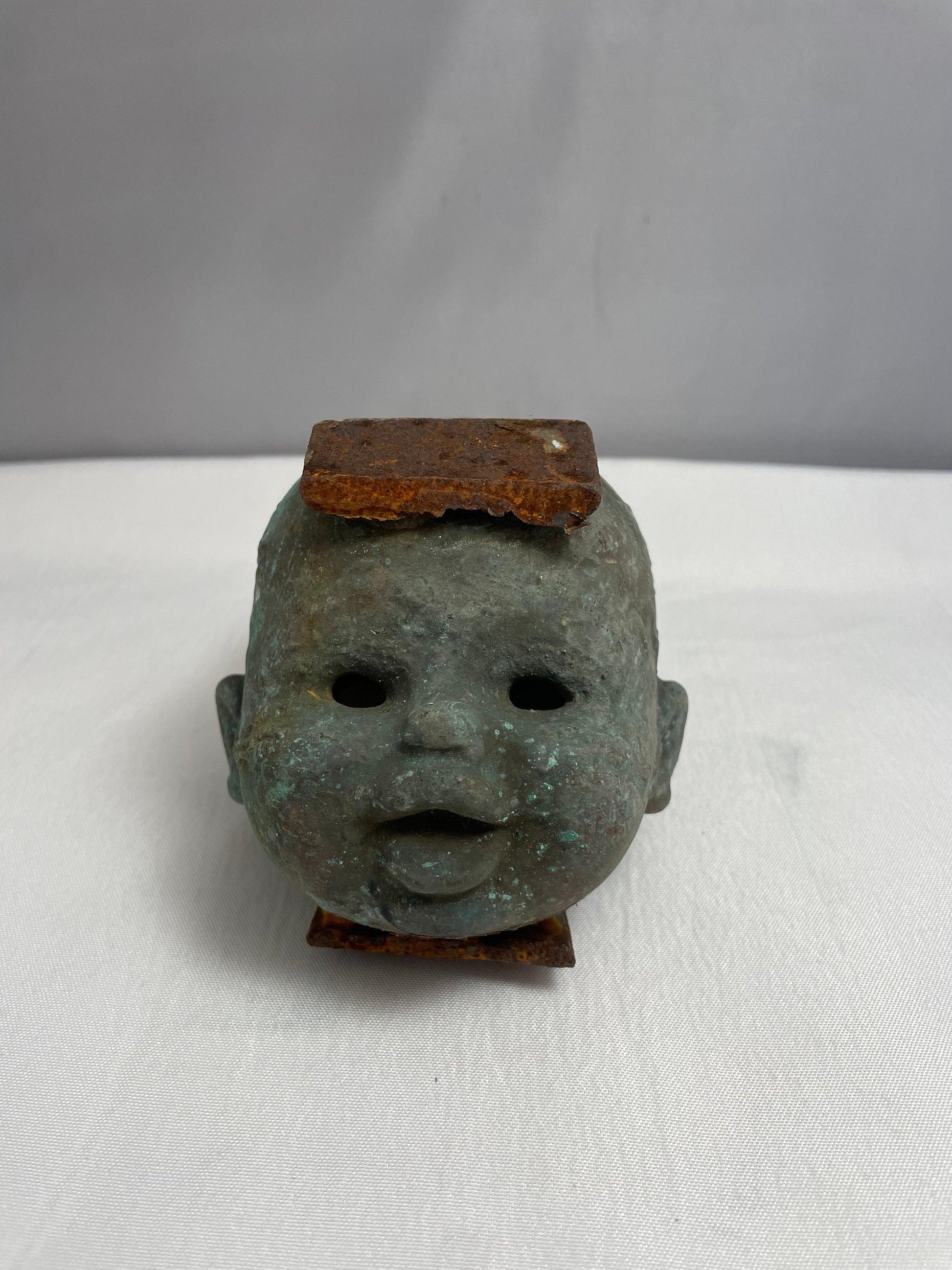 Antique 1940's Cast Iron Doll Head Cast, Rare Collectible, Antique Factory Mold, Machine Age, Doll Mould, Vintage Doll Parts