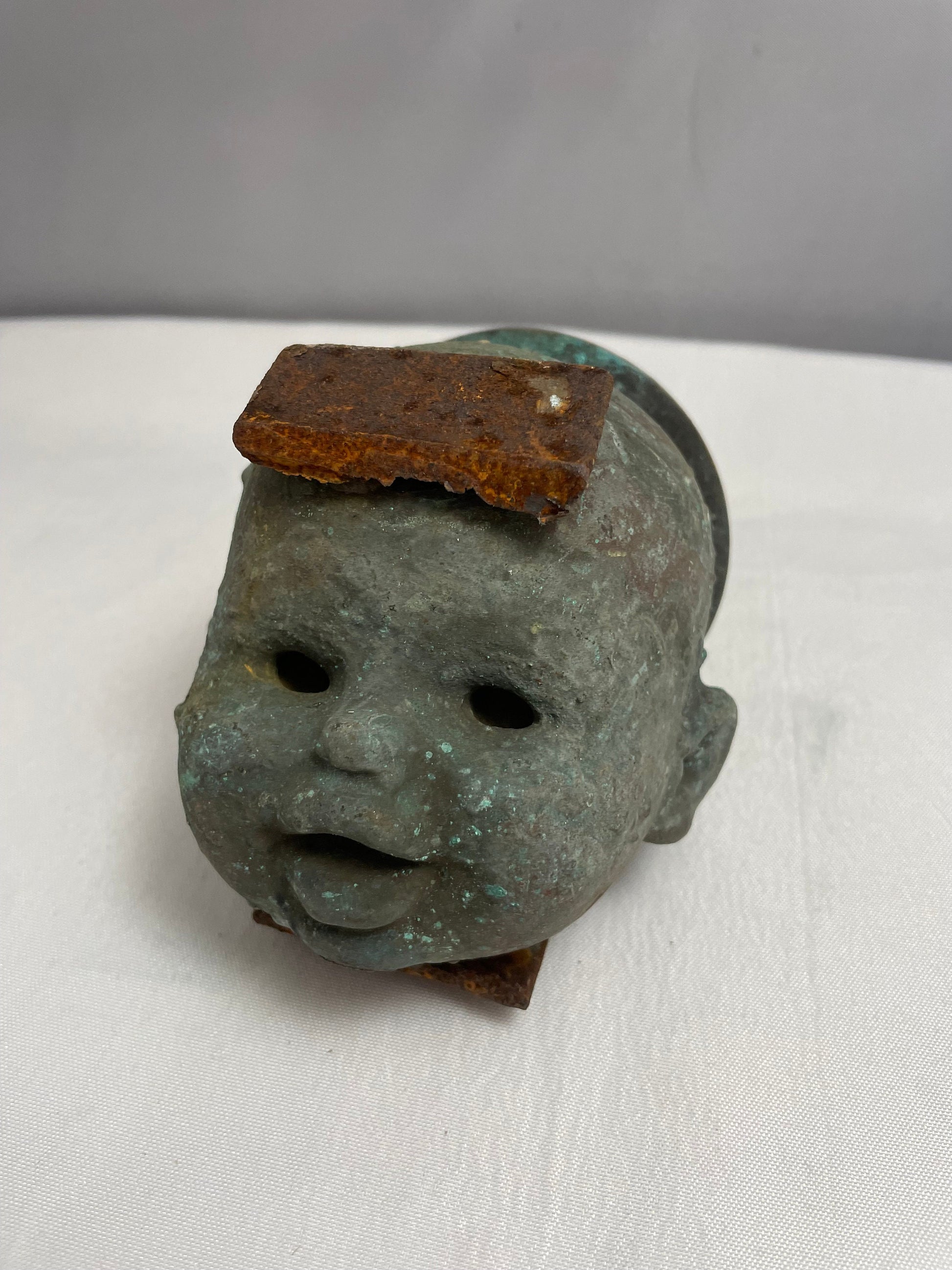 Antique 1940's Cast Iron Doll Head Cast, Rare Collectible, Antique Factory Mold, Machine Age, Doll Mould, Vintage Doll Parts