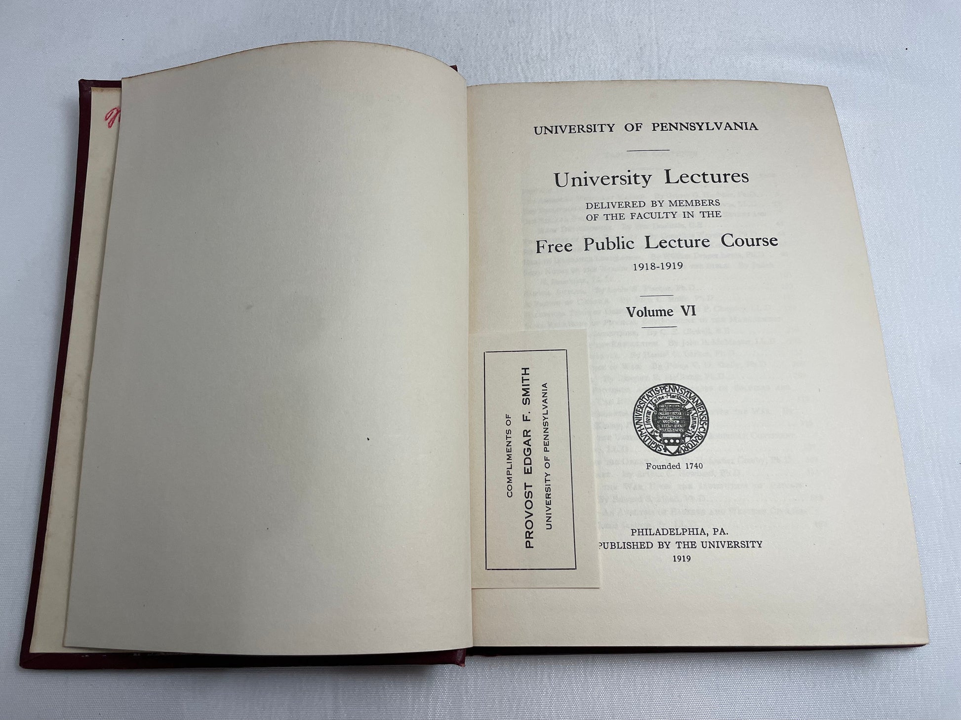 University of Pennsylvania, University Lectures, Free Public Lecture Course, 1918-1919 Volume VI