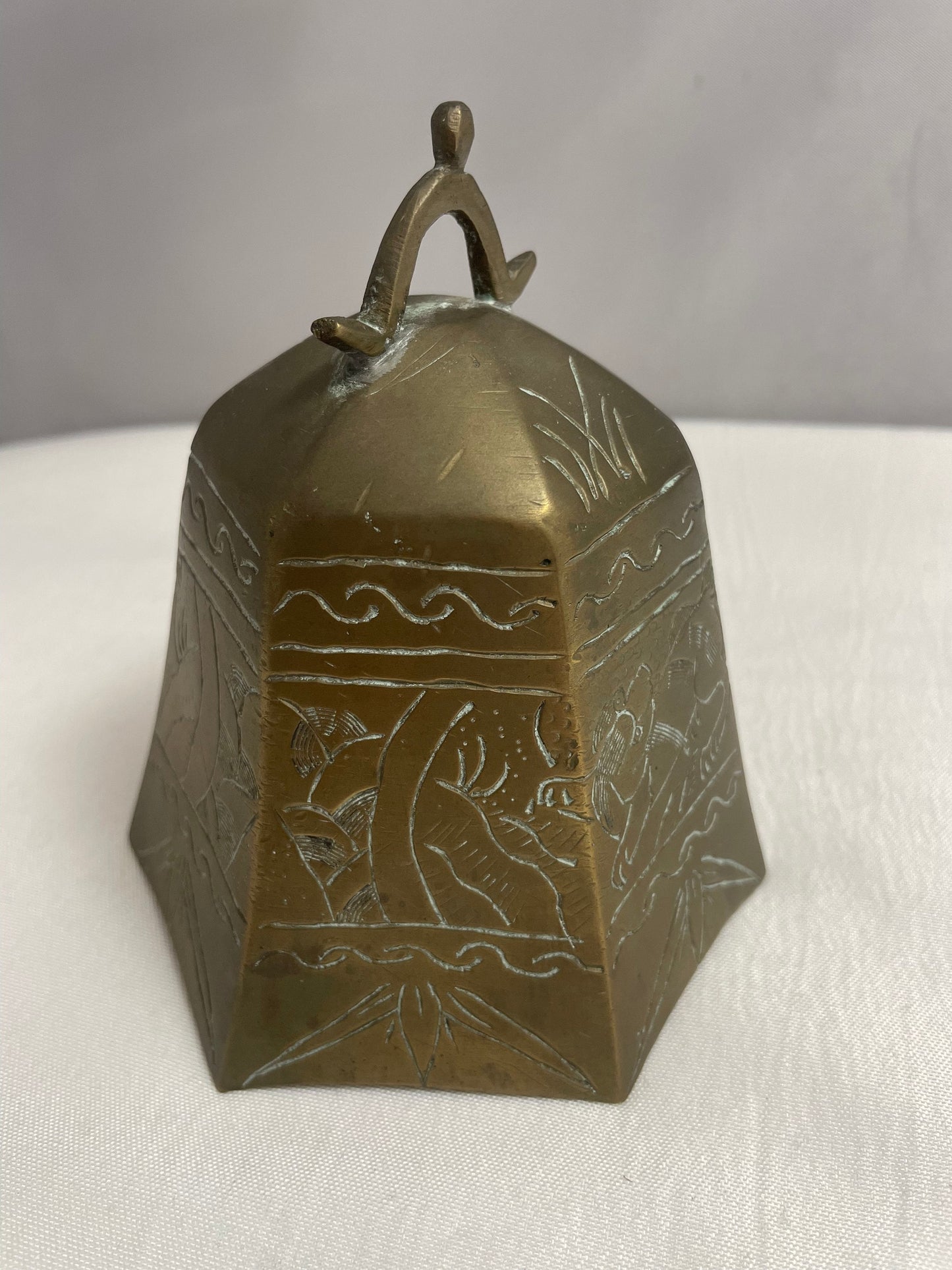 Antique Brass Chinese Temple Bell, Etched in Designs, Etched in Designs, Meditation Prayer Bell, Buddhist Temple, Rare Collectible