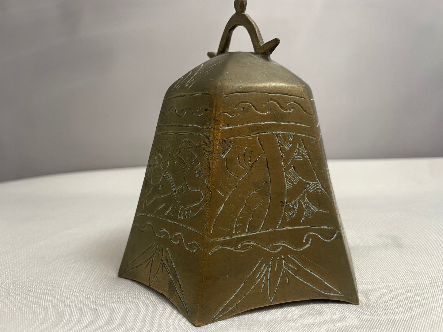 Antique Brass Chinese Temple Bell, Etched in Designs, Etched in Designs, Meditation Prayer Bell, Buddhist Temple, Rare Collectible