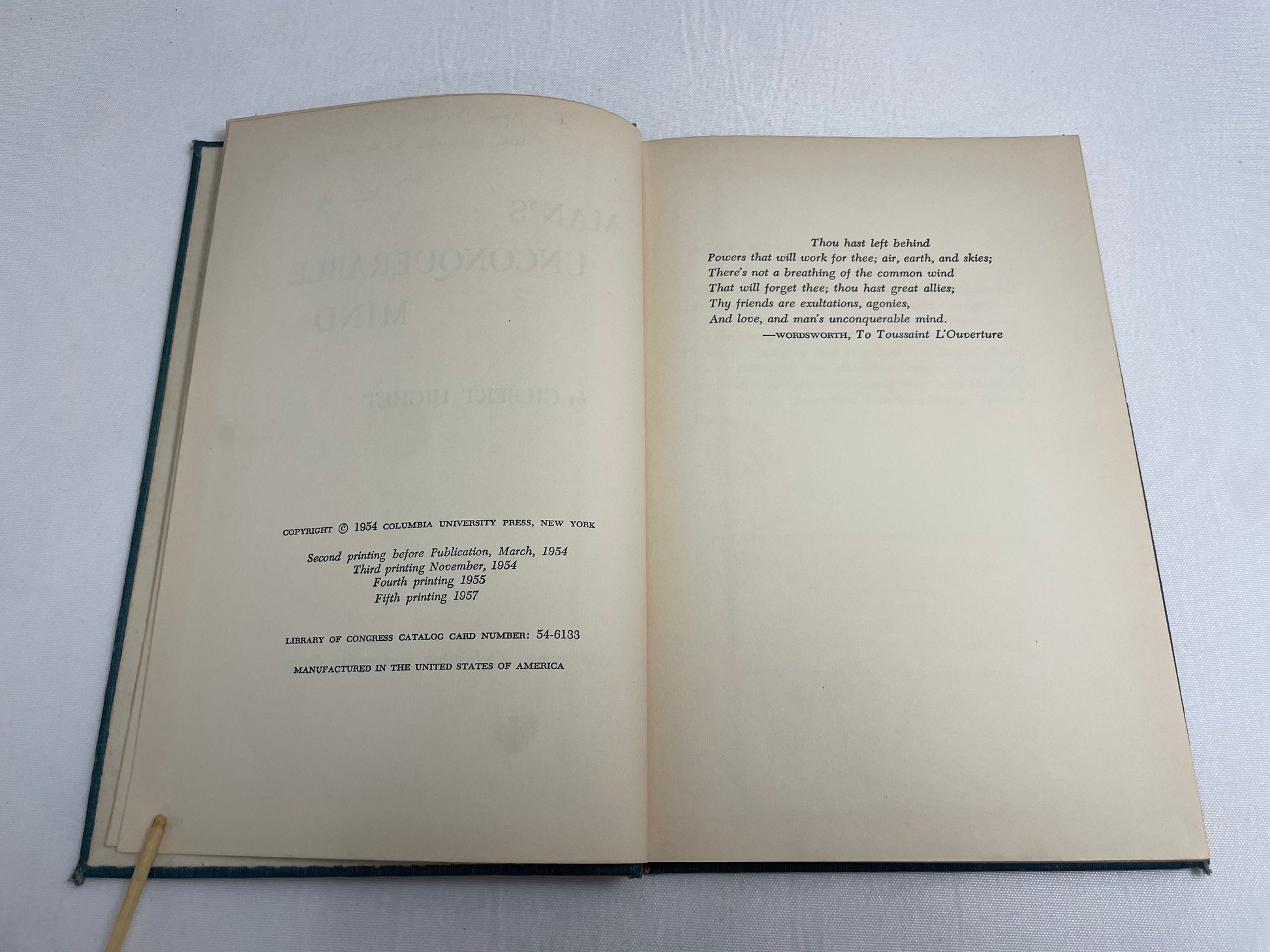 Signed Copy of Man's Unconquerable Mind by Gilbert Highet, Vintage 1950's