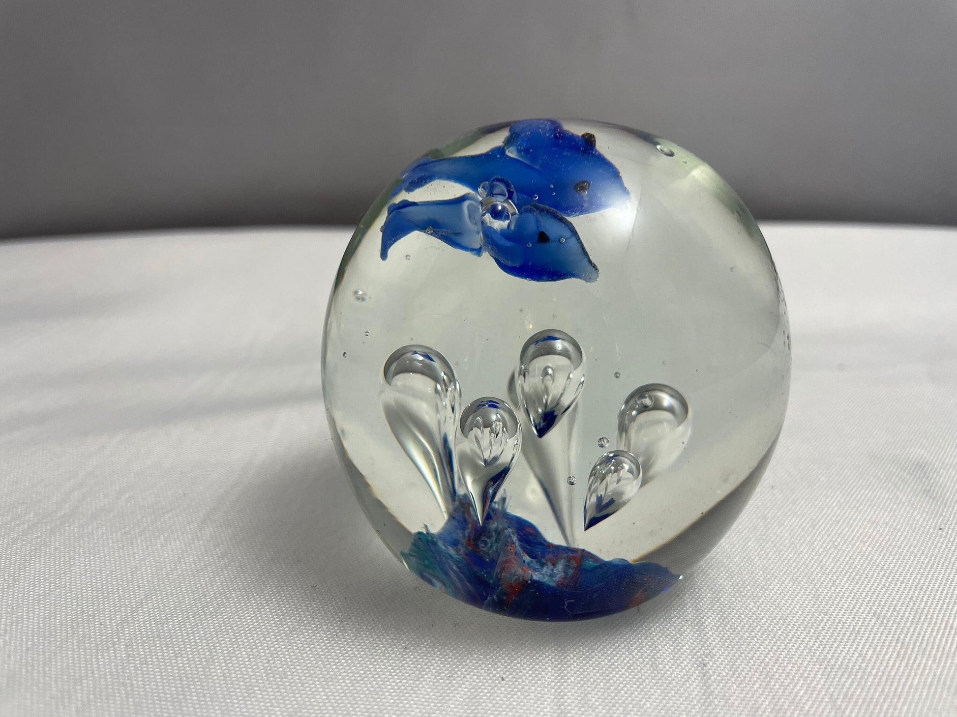 Vintage Glass Dolphin Ball Paperweight, Hand Blown Glass