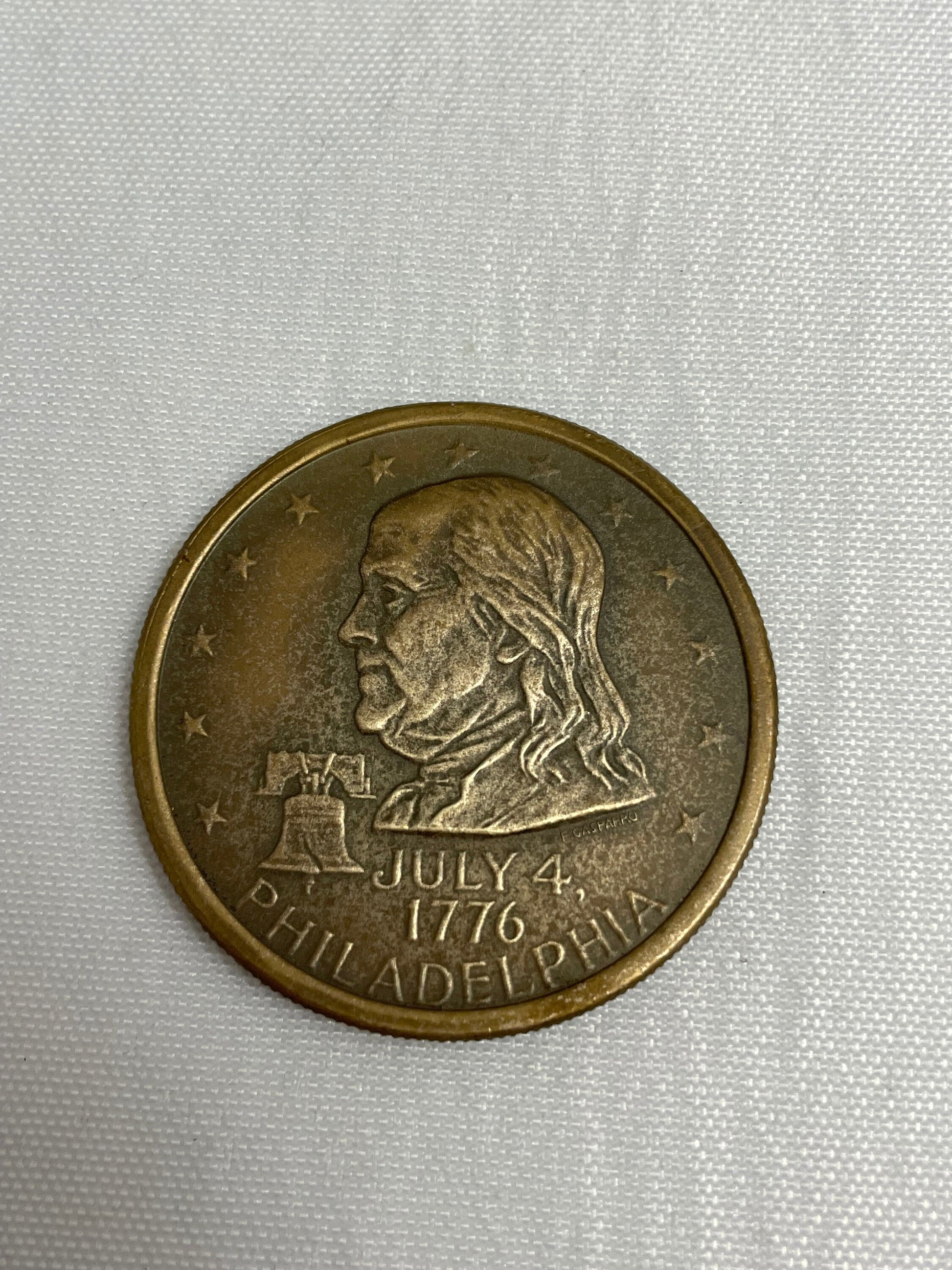 Benjamin Franklin Portrait on Bronze Medal, Vintage 1976, Philadelphia Bicentennial, Liberty Bell, Bald Eagle, July 4 1776