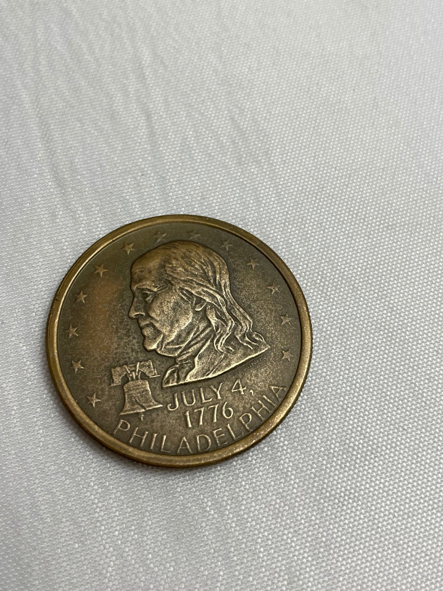 Benjamin Franklin Portrait on Bronze Medal, Vintage 1976, Philadelphia Bicentennial, Liberty Bell, Bald Eagle, July 4 1776