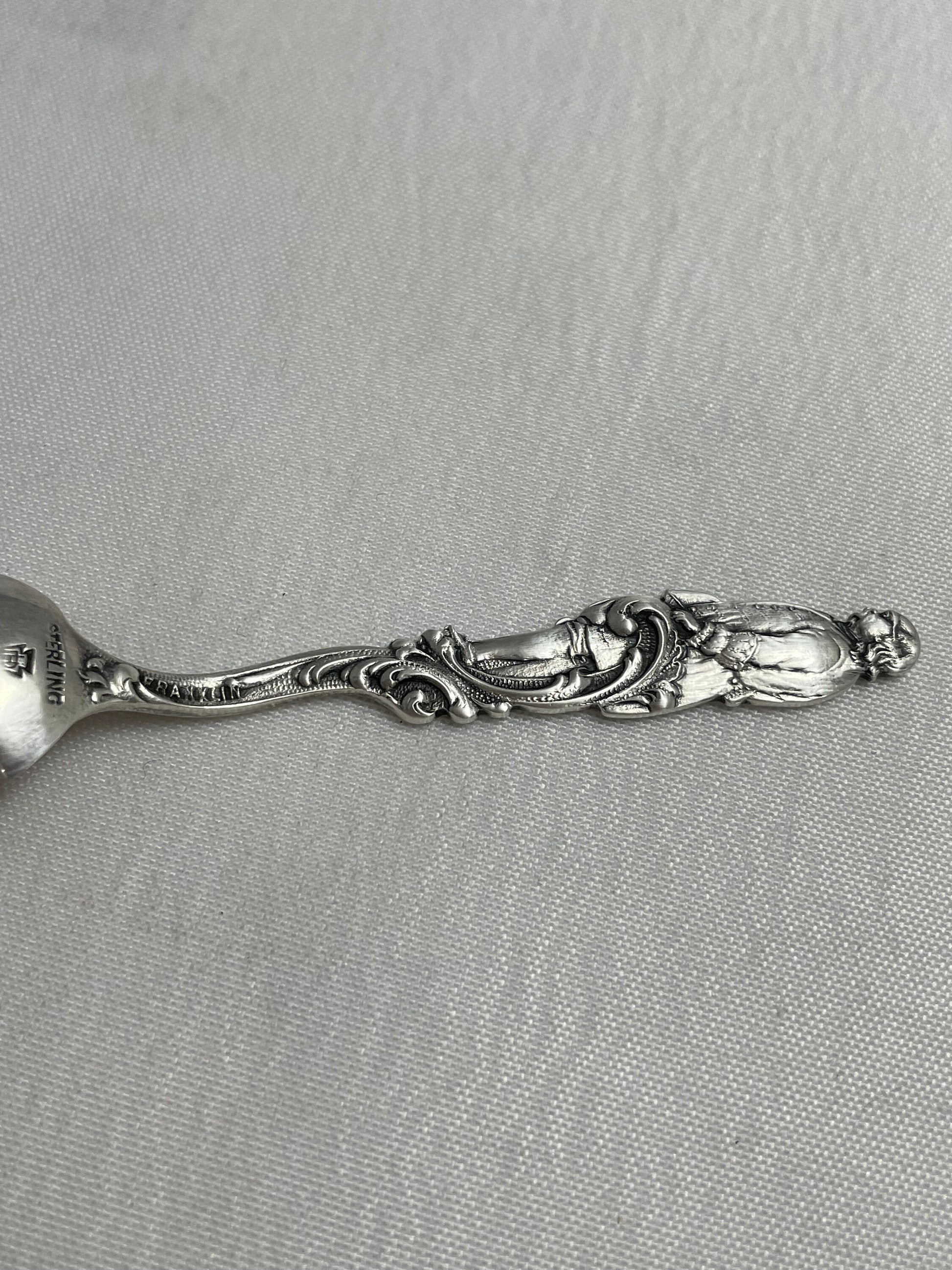 Sterling Souvenir Spoon Full Figure Benjamin Franklin 1706-1790 American Patriot