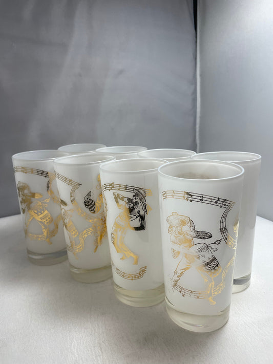 Vintage 1980's Gold & White Mid Century Highball Glasses, Set of 4 (4 sold in store), Kitchen Accessories, Home Decor, Glass Set, Barware
